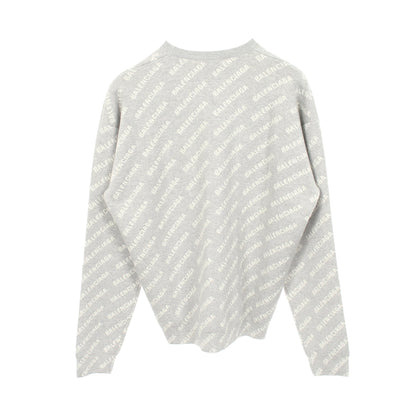 オールオーバーロゴ ニット クルーネック コットン ウール ライトグレー バレンシアガ トップス BALENCIAGA
