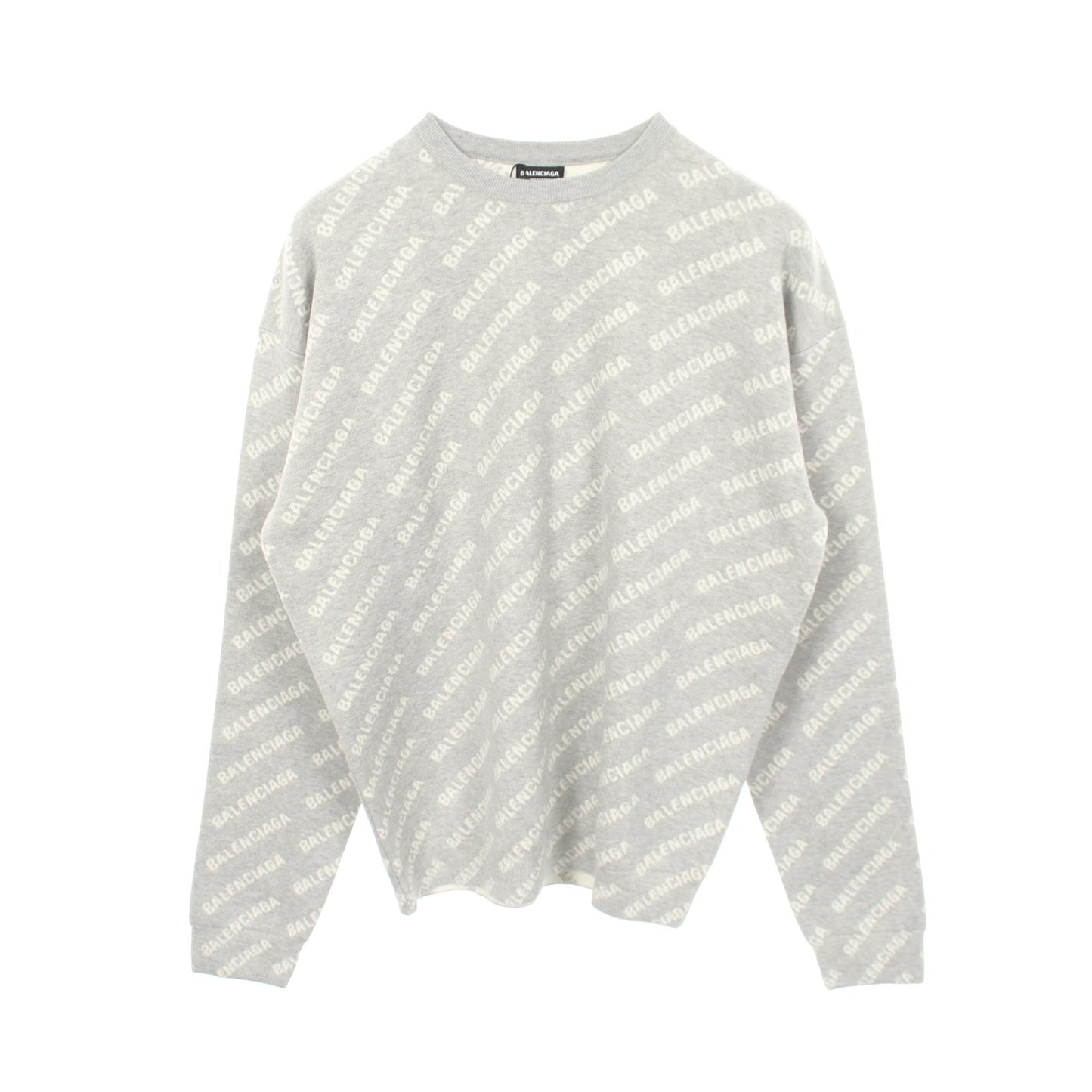 オールオーバーロゴ ニット クルーネック コットン ウール ライトグレー バレンシアガ トップス BALENCIAGA
