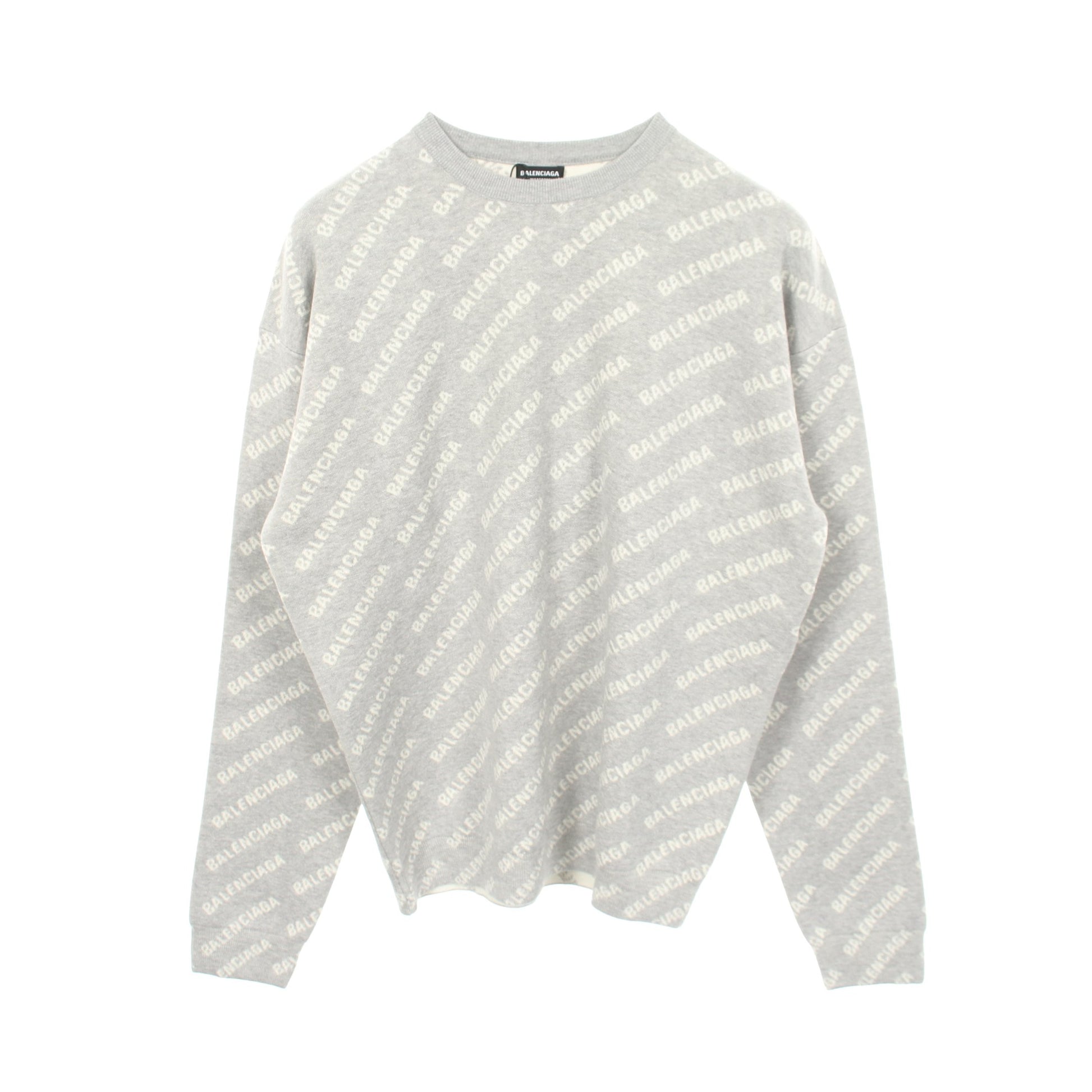 オールオーバーロゴ ニット クルーネック コットン ウール ライトグレー バレンシアガ トップス BALENCIAGA