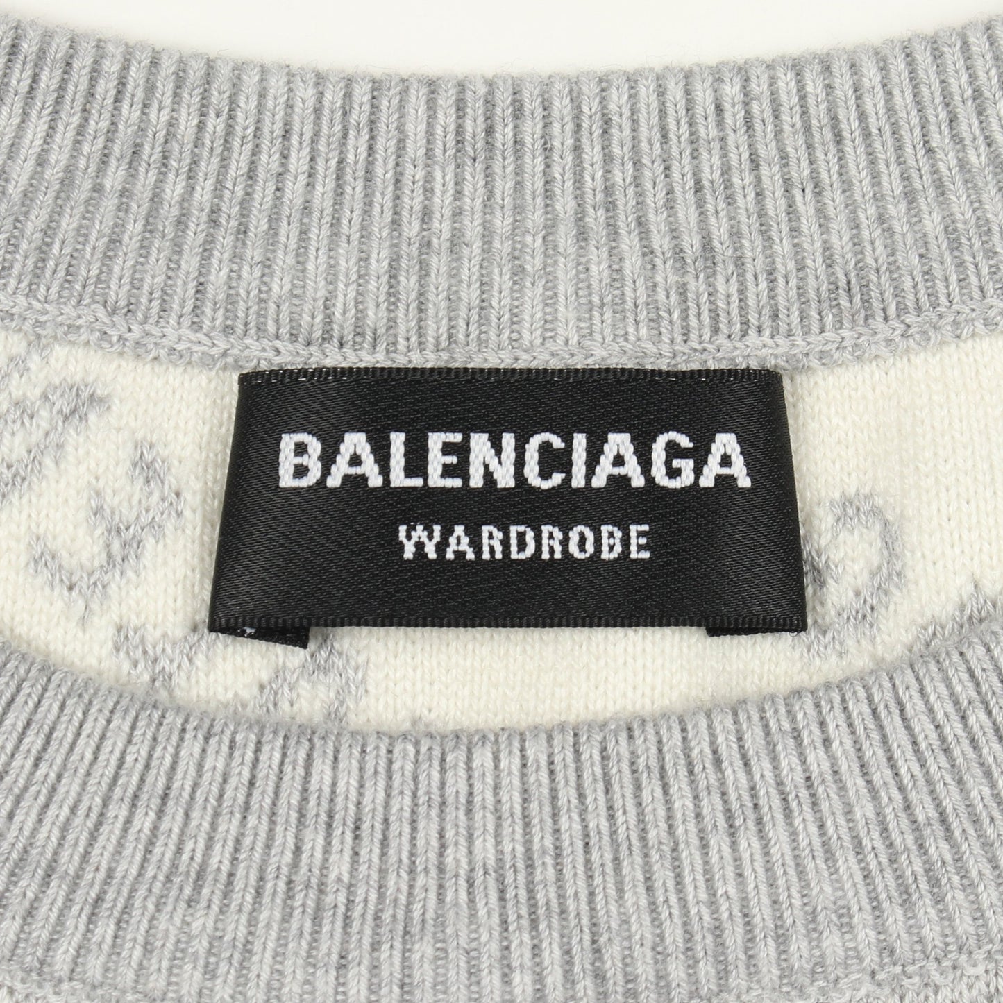 オールオーバーロゴ ニット クルーネック コットン ウール ライトグレー バレンシアガ トップス BALENCIAGA