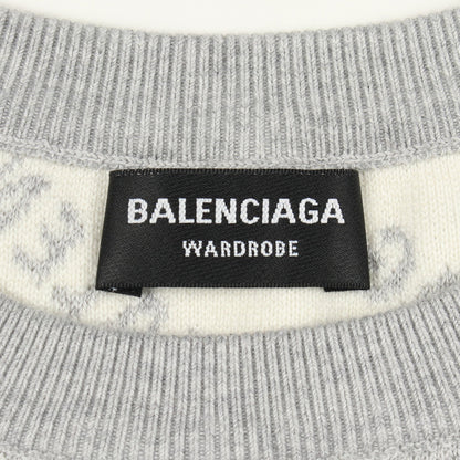 オールオーバーロゴ ニット クルーネック コットン ウール ライトグレー バレンシアガ トップス BALENCIAGA