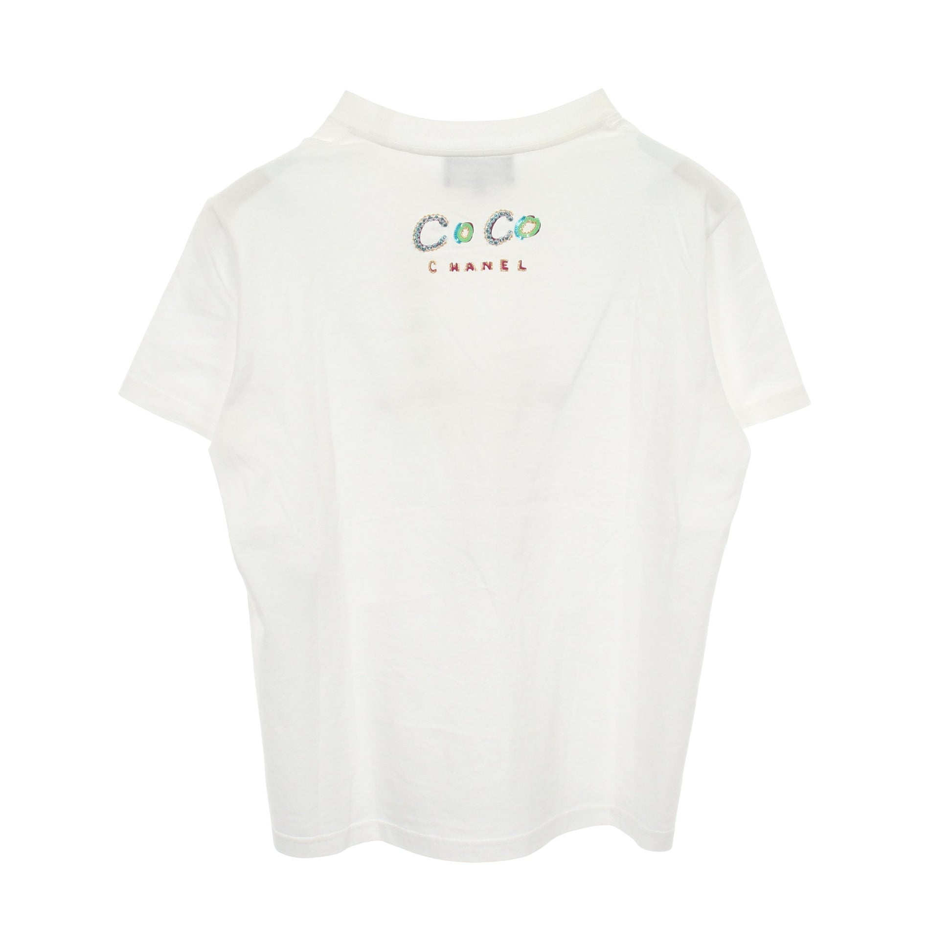 CHANEL × Pharrell Williams ロゴ 半袖Tシャツ コットン ホワイト マルチカラー ビーズ スパンコール シャネル トップス CHANEL