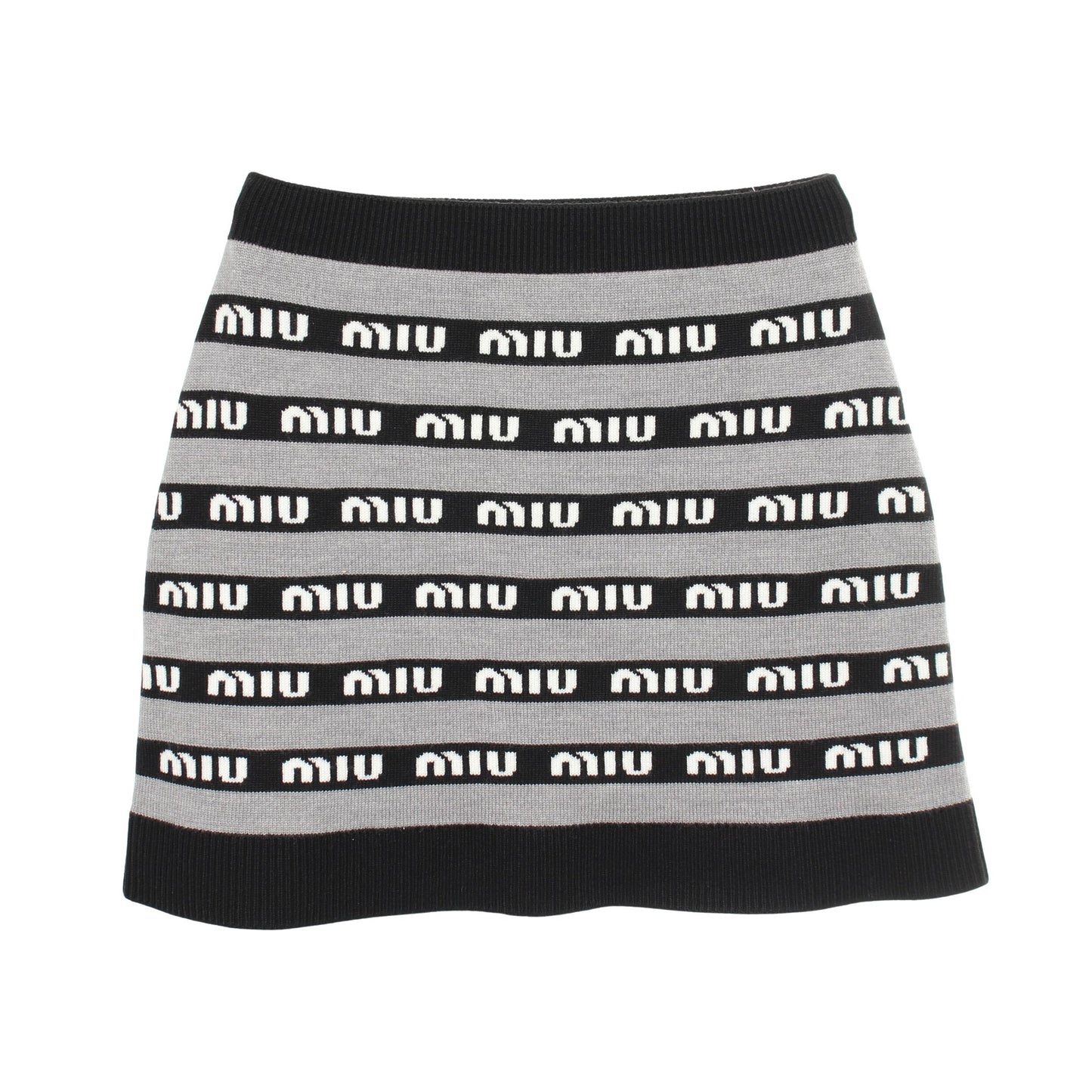 ミニ ニット スカート ロゴ ウール グレー ブラック ミュウミュウ ボトムス miu miu