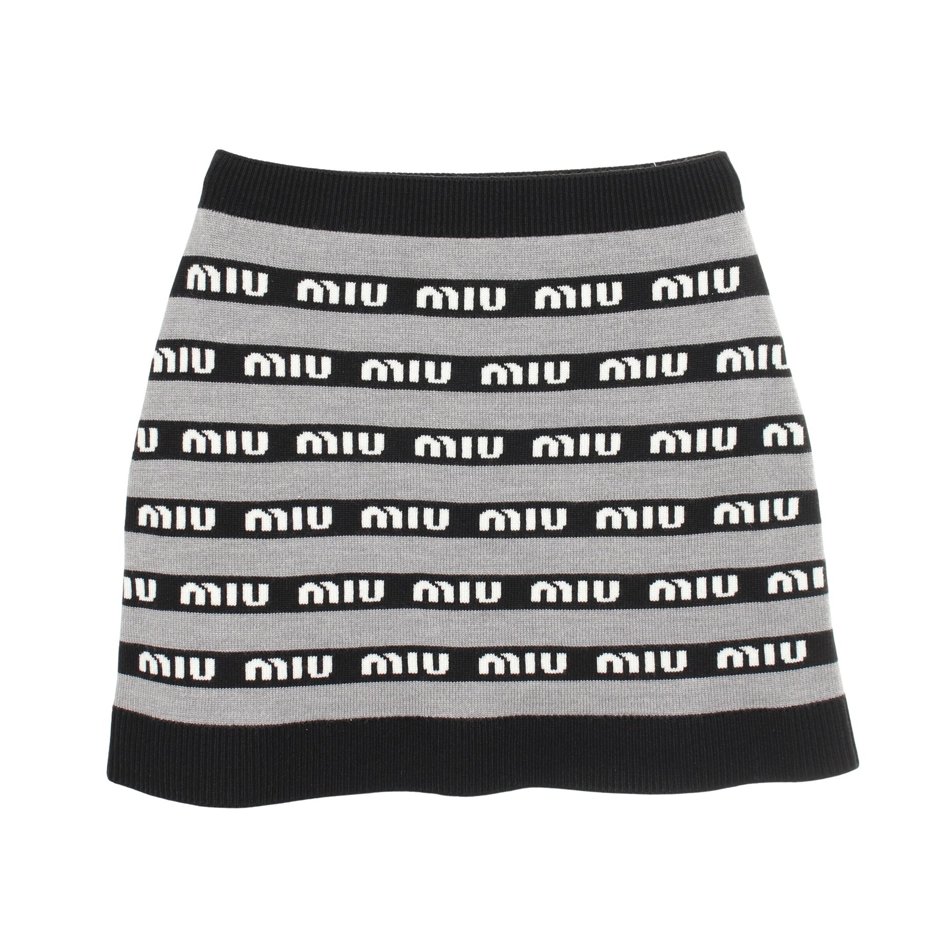 ミニ ニット スカート ロゴ ウール グレー ブラック ミュウミュウ ボトムス miu miu