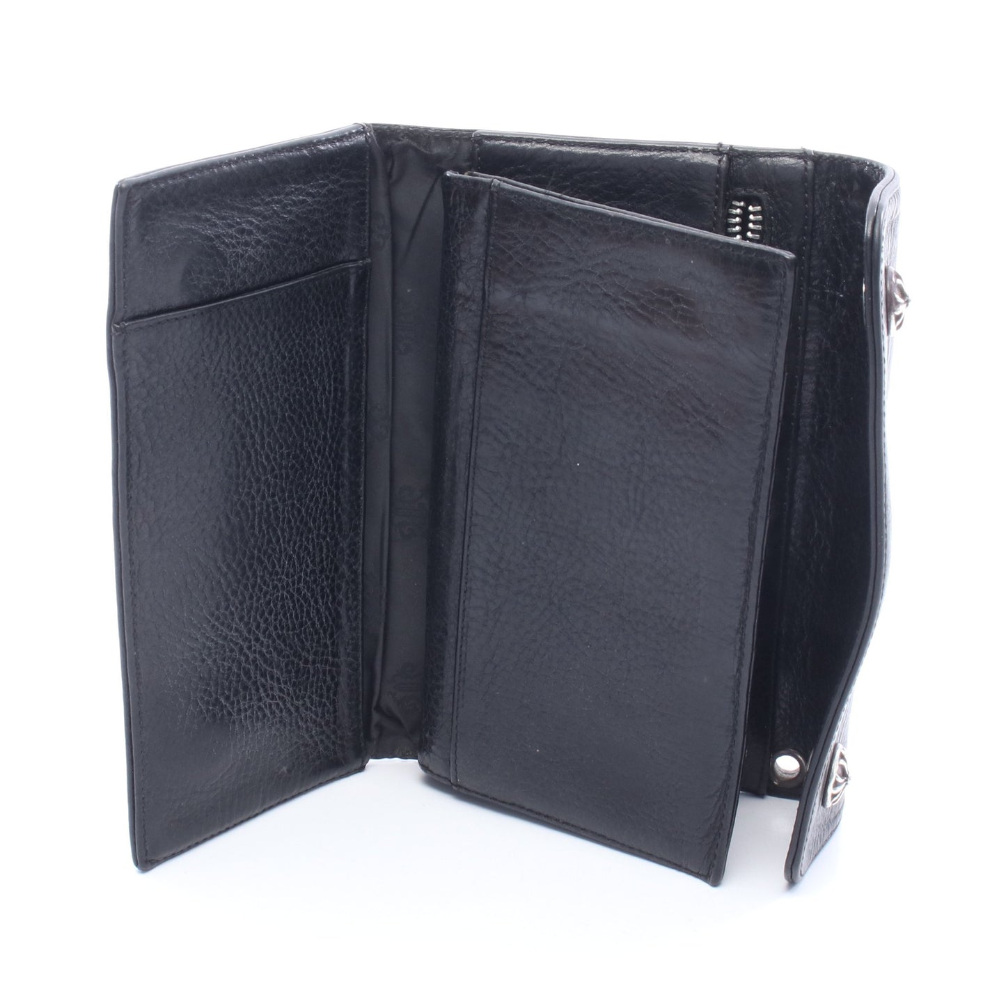 ウェーブウォレット クロスボタン 三つ折り長財布 レザー ブラック クロムハーツ 財布・小物 Chrome Hearts