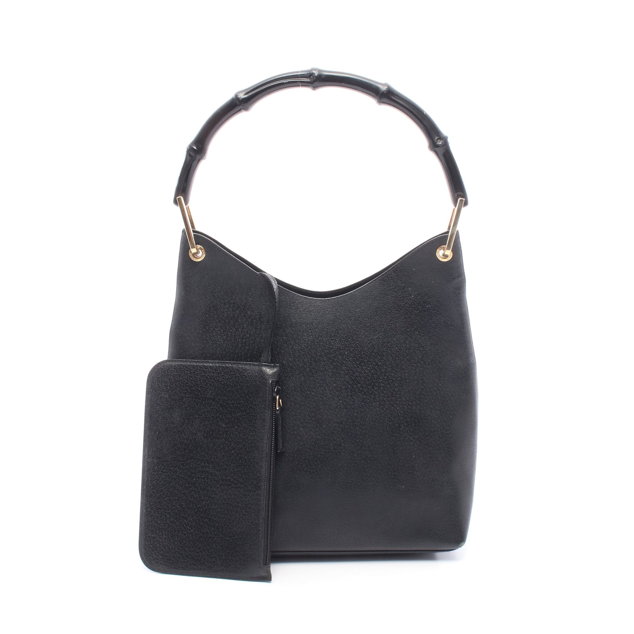【美品】グッチ ワンショルダーバッグ　ボディバッグ　パテントレザー バンブー 黒 バンブー ワンショルダーバッグ レザー ブラック ポーチ付き グッチ