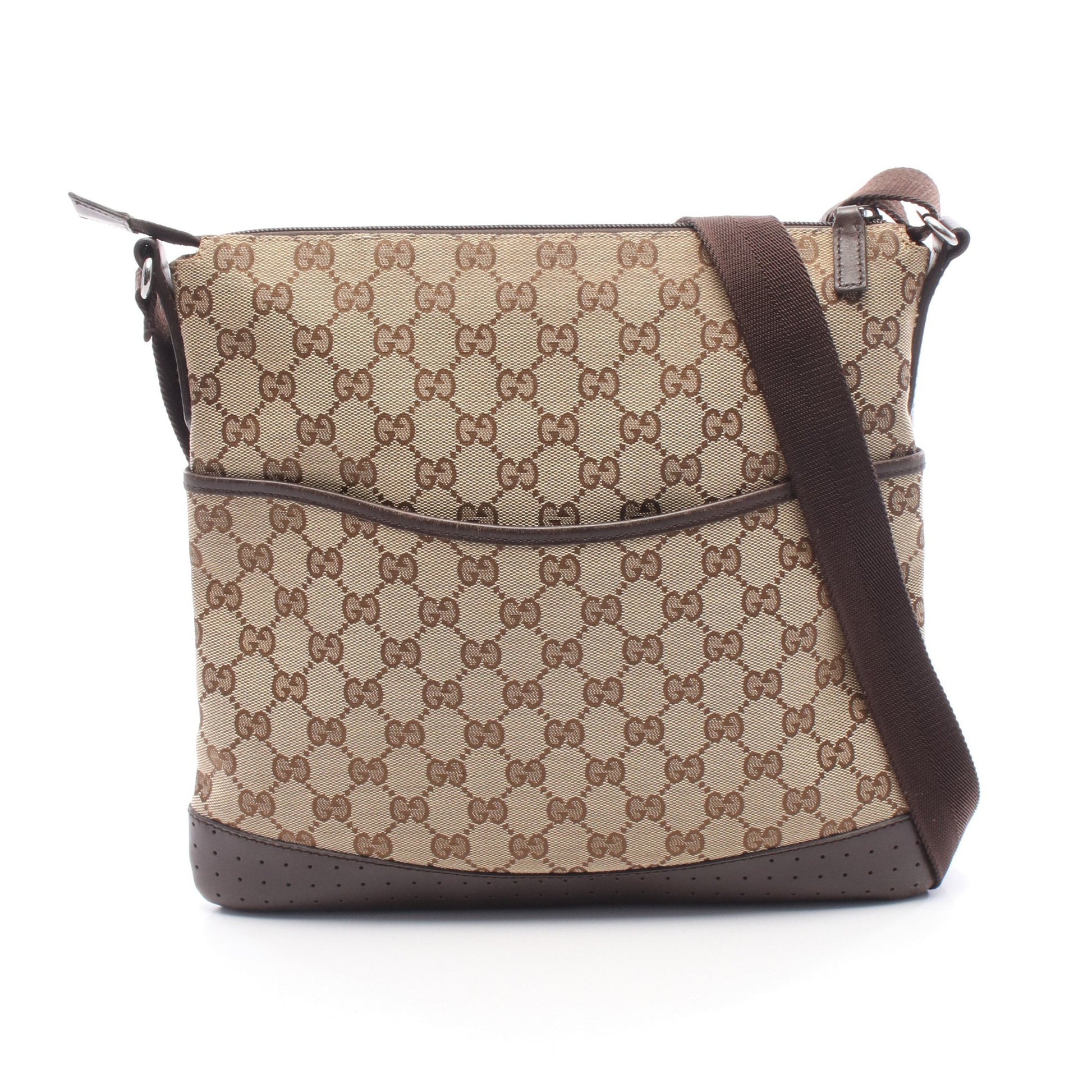GGキャンバス ショルダーバッグ キャンバス レザー ベージュ ブラウン グッチ バッグ GUCCI
