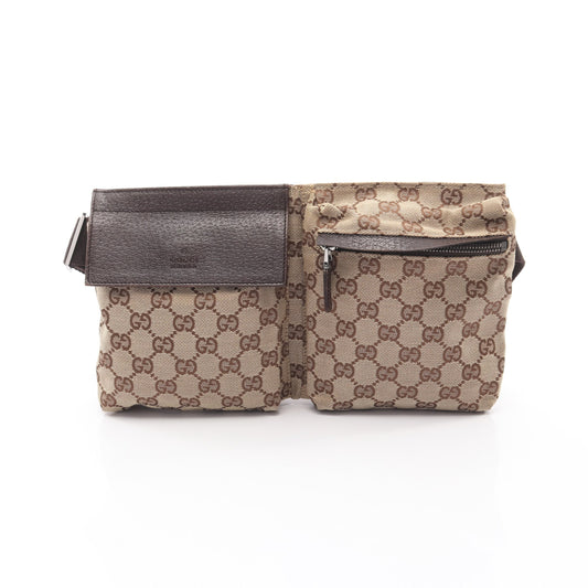 GGキャンバス ボディバッグ ウエストバッグ キャンバス レザー ベージュ ブラウン グッチ