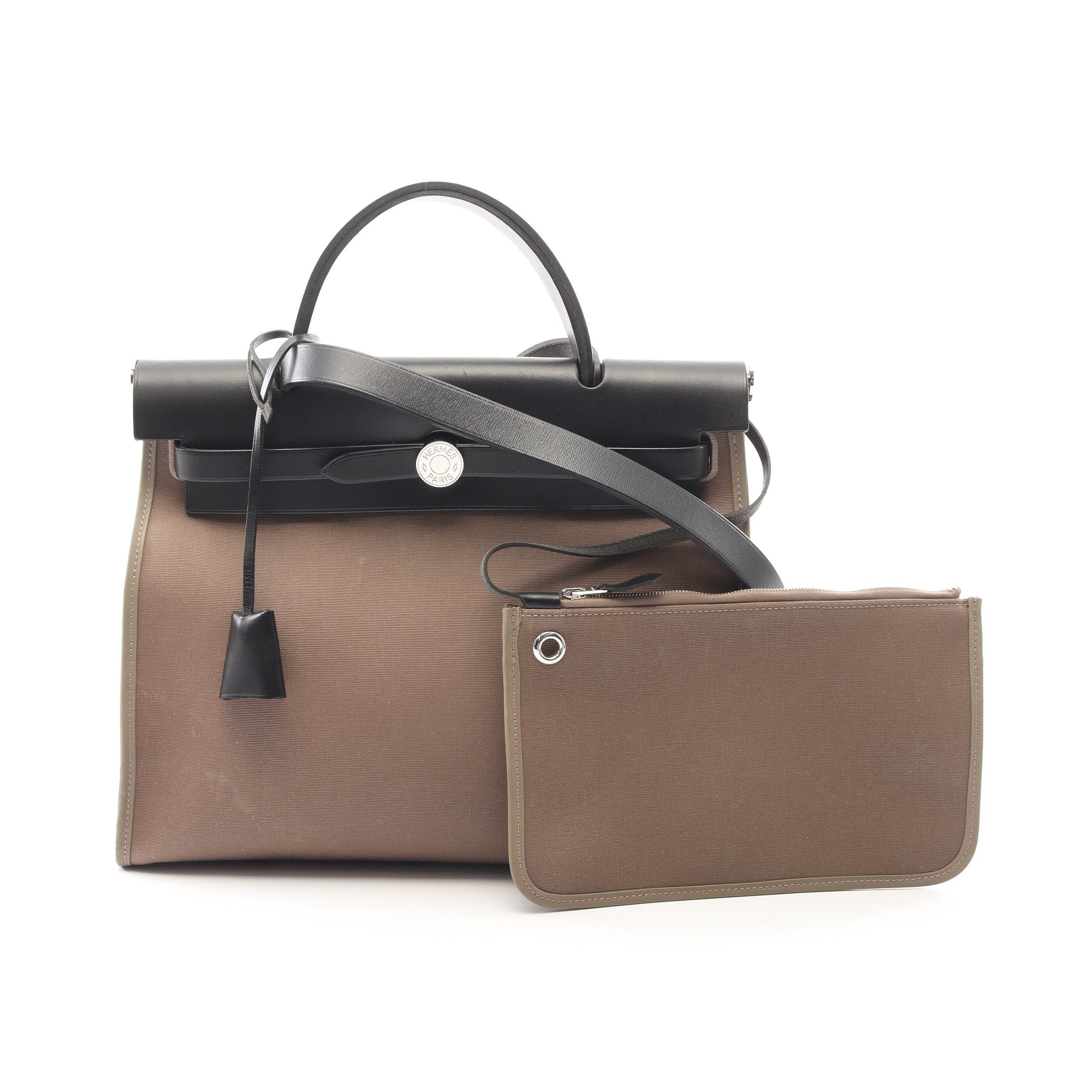 HERMES エルメス エールバッグジップPM ブラウン トワルオフィシエ×ヴァッシュハンター シルバー金具 □M刻印 ヴィンテージ HERMES（エルメス） エールバッグジップPM ブラウン トワルオフィシエ