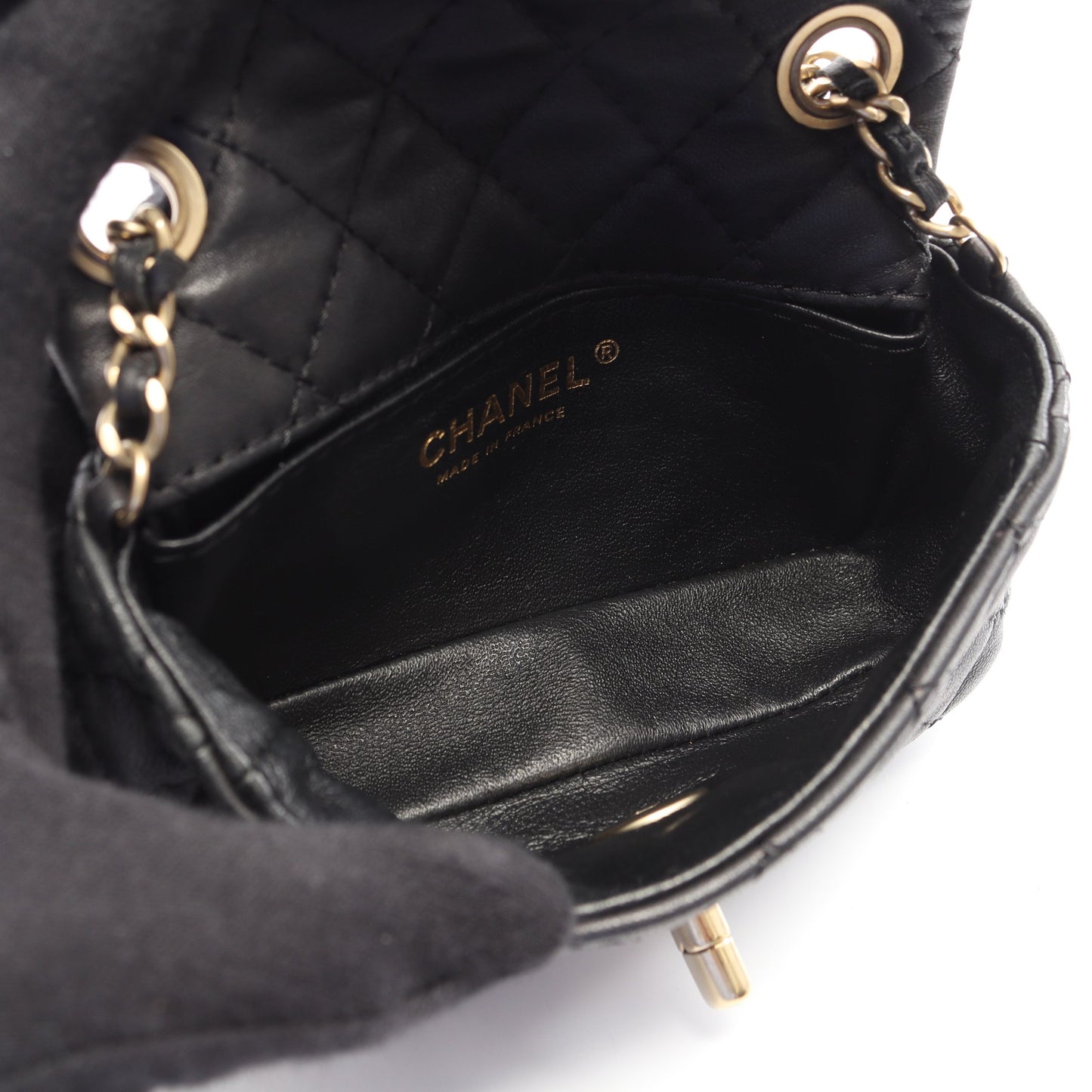 マトラッセ ミニ チェーンショルダーバッグ ラムスキン ブラック ゴールド金具 シャネル バッグ CHANEL