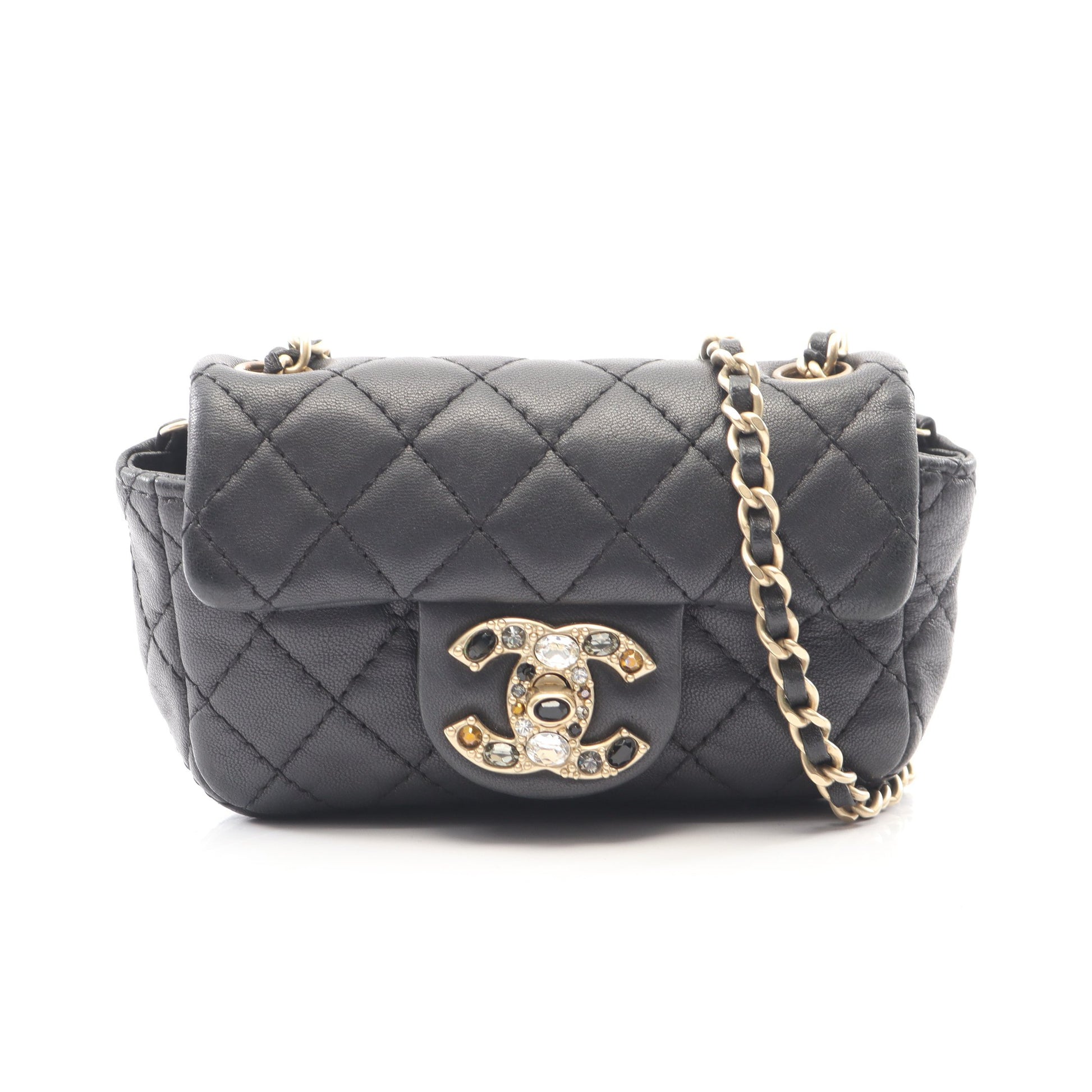 マトラッセ ミニ チェーンショルダーバッグ ラムスキン ブラック ゴールド金具 シャネル バッグ CHANEL