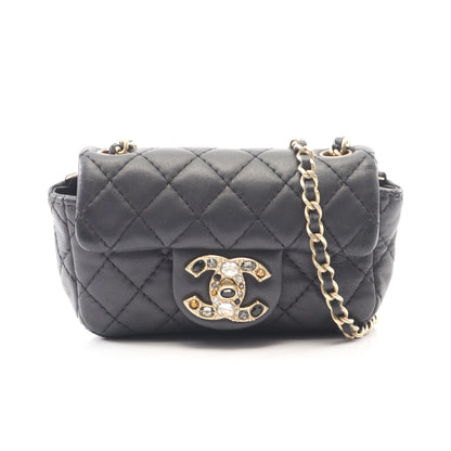 マトラッセ ミニ チェーンショルダーバッグ ラムスキン ブラック ゴールド金具 シャネル バッグ CHANEL