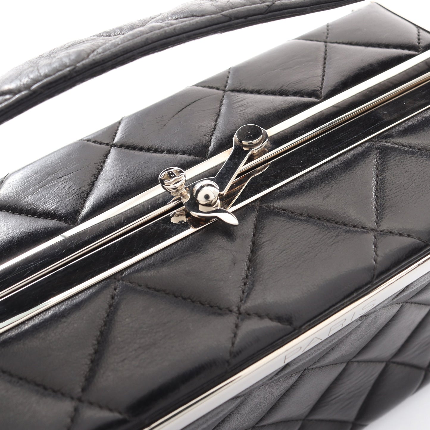 マトラッセ ハンドバッグ バニティバッグ ラムスキン ブラック シルバー金具 シャネル バッグ CHANEL