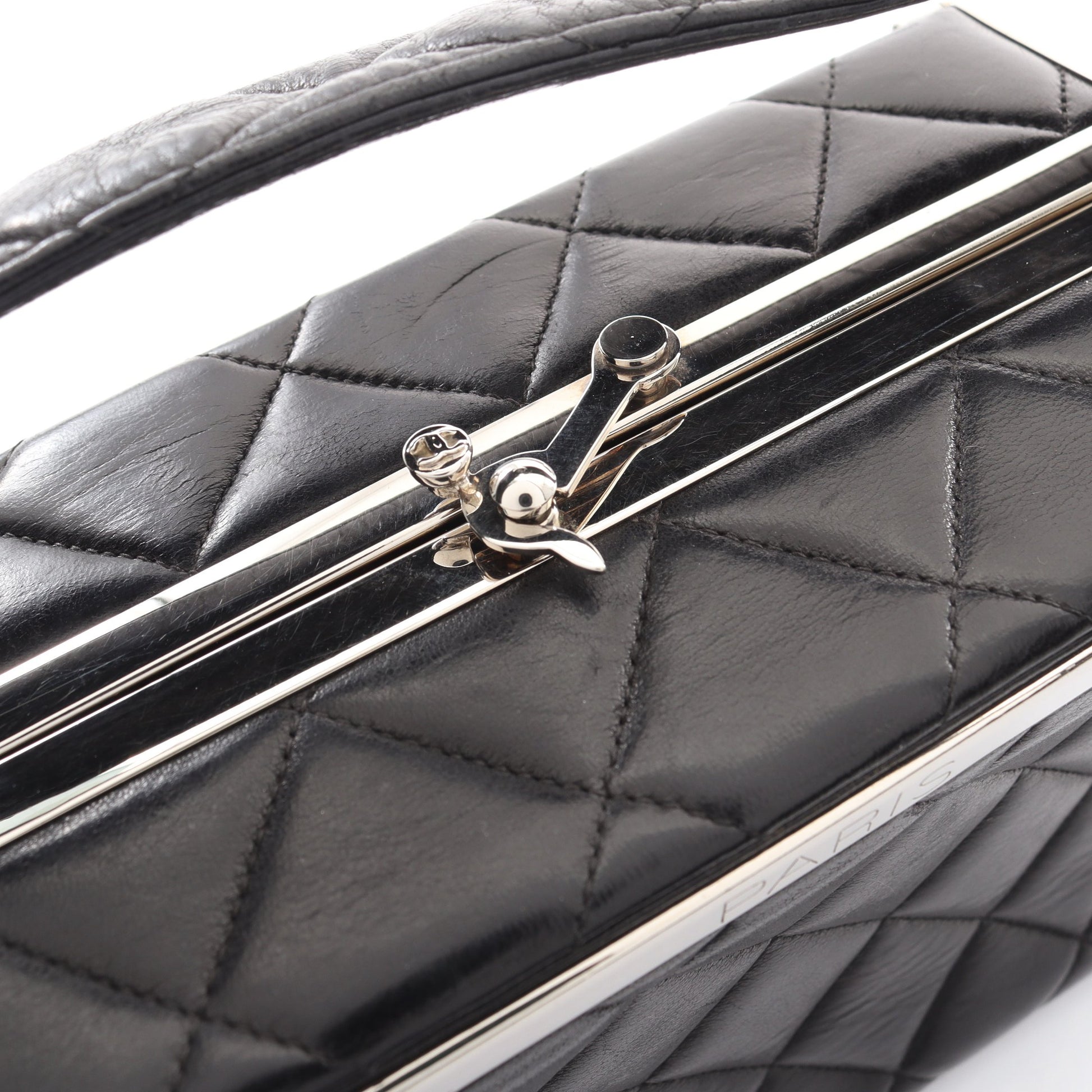 マトラッセ ハンドバッグ バニティバッグ ラムスキン ブラック シルバー金具 シャネル バッグ CHANEL