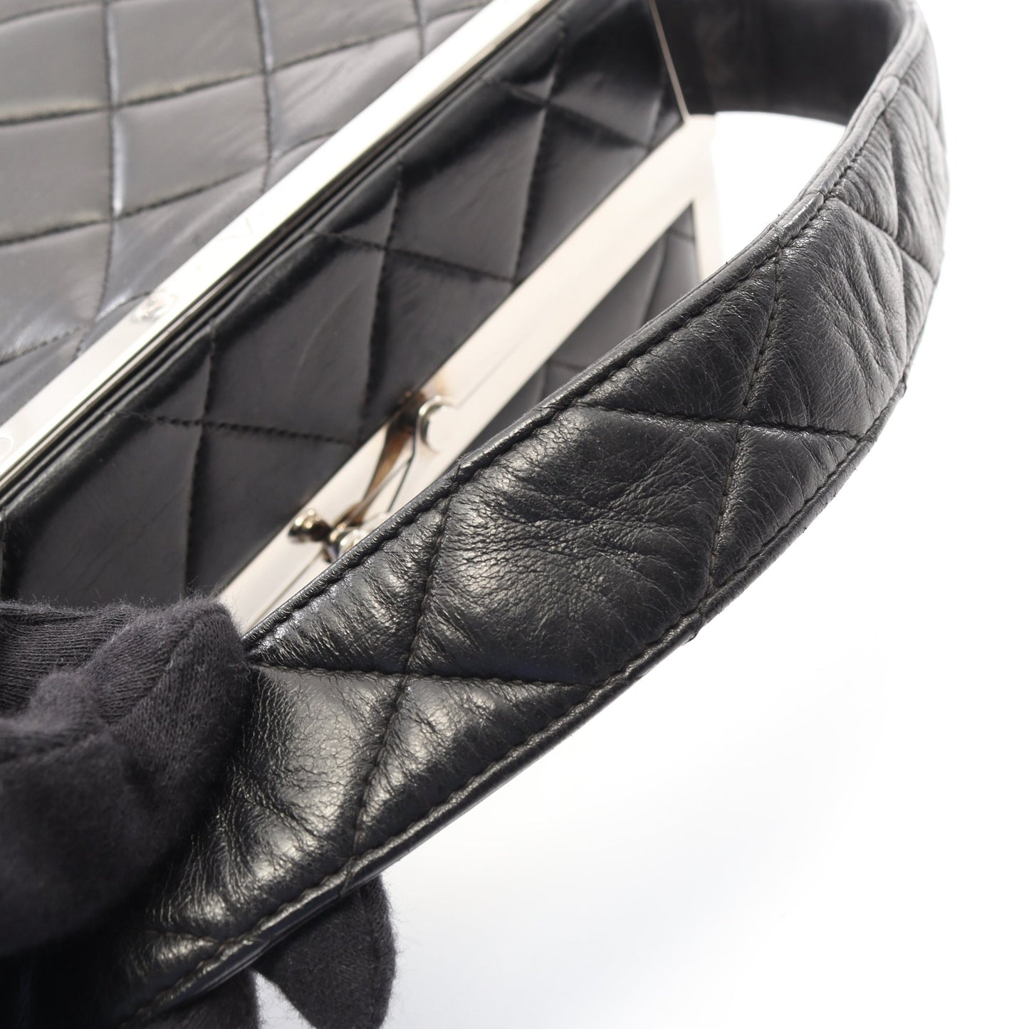 マトラッセ ハンドバッグ バニティバッグ ラムスキン ブラック シルバー金具 シャネル バッグ CHANEL