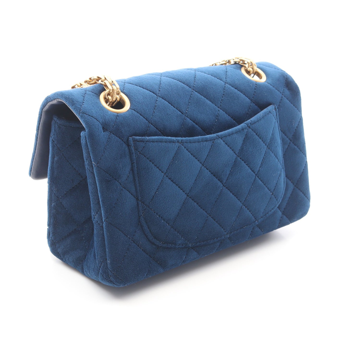 2.55 マトラッセ Wチェーンショルダーバッグ ベルベット ダークブルー ゴールド金具 シャネル バッグ CHANEL