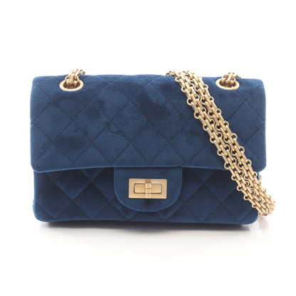 2.55 マトラッセ Wチェーンショルダーバッグ ベルベット ダークブルー ゴールド金具 シャネル バッグ CHANEL