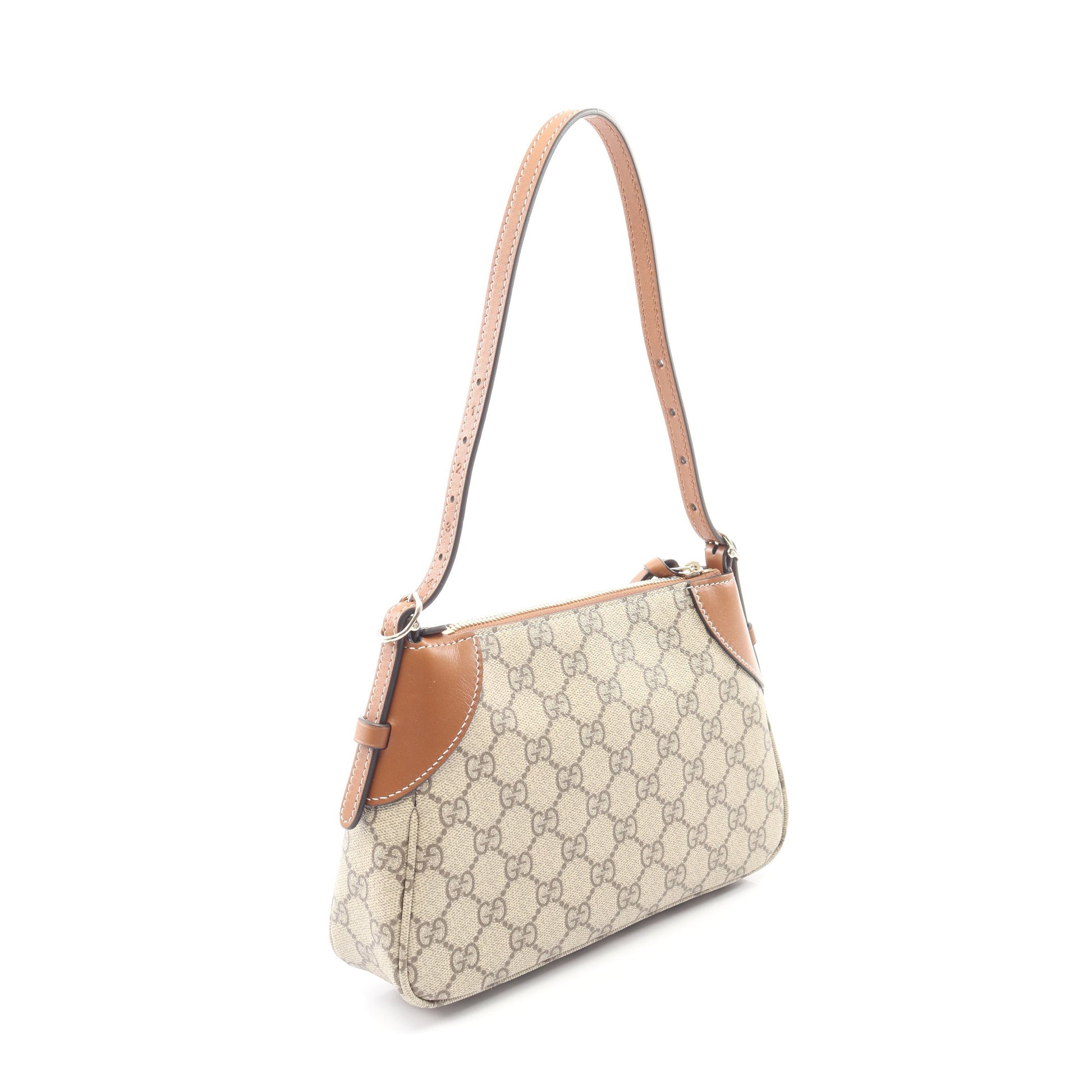 GGエンブレム スモール ショルダーバッグ PVC レザー ベージュ ブラウン グッチ バッグ GUCCI