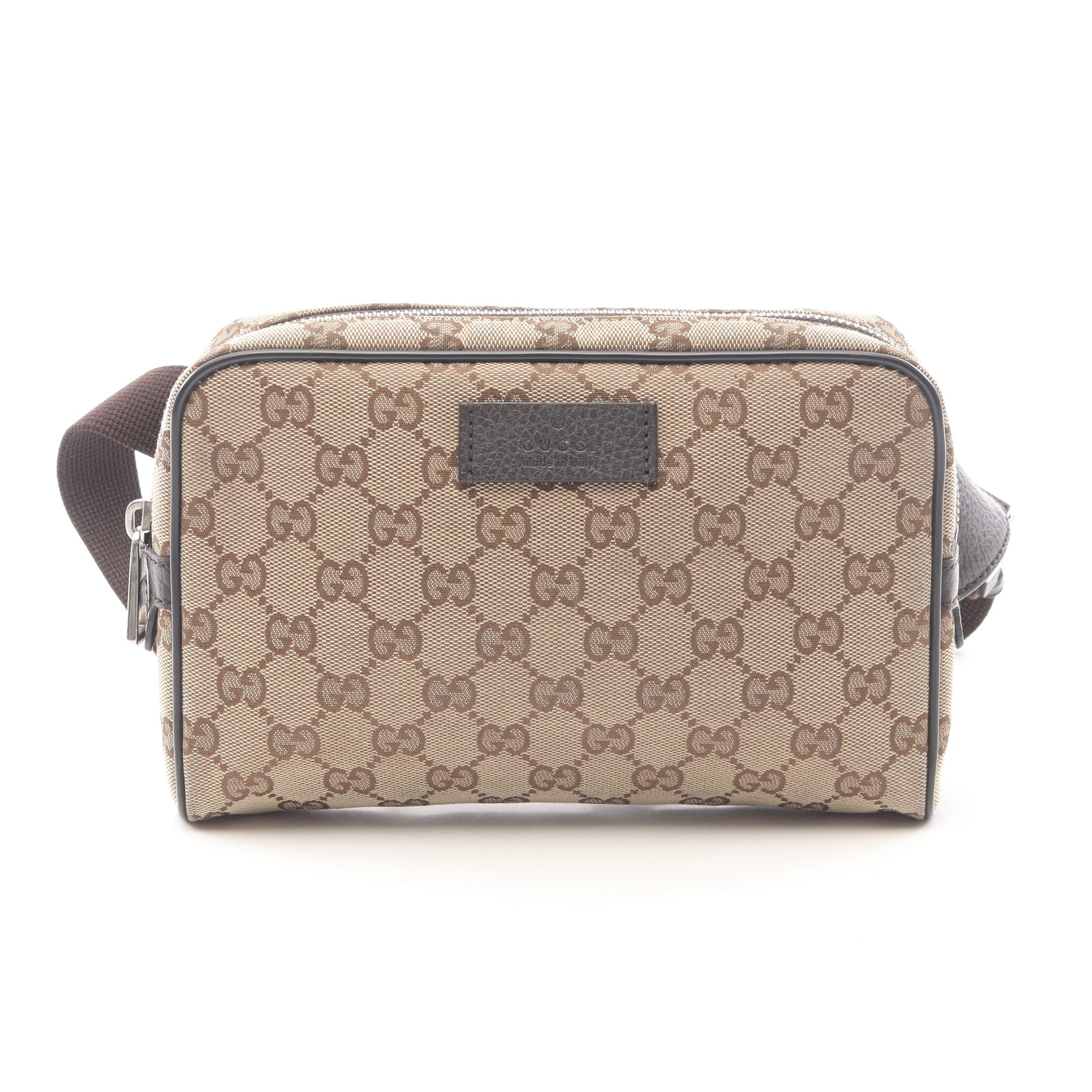メンズ GUCCI グッチ GGキャンバス ボディバッグ ブラウン レザー