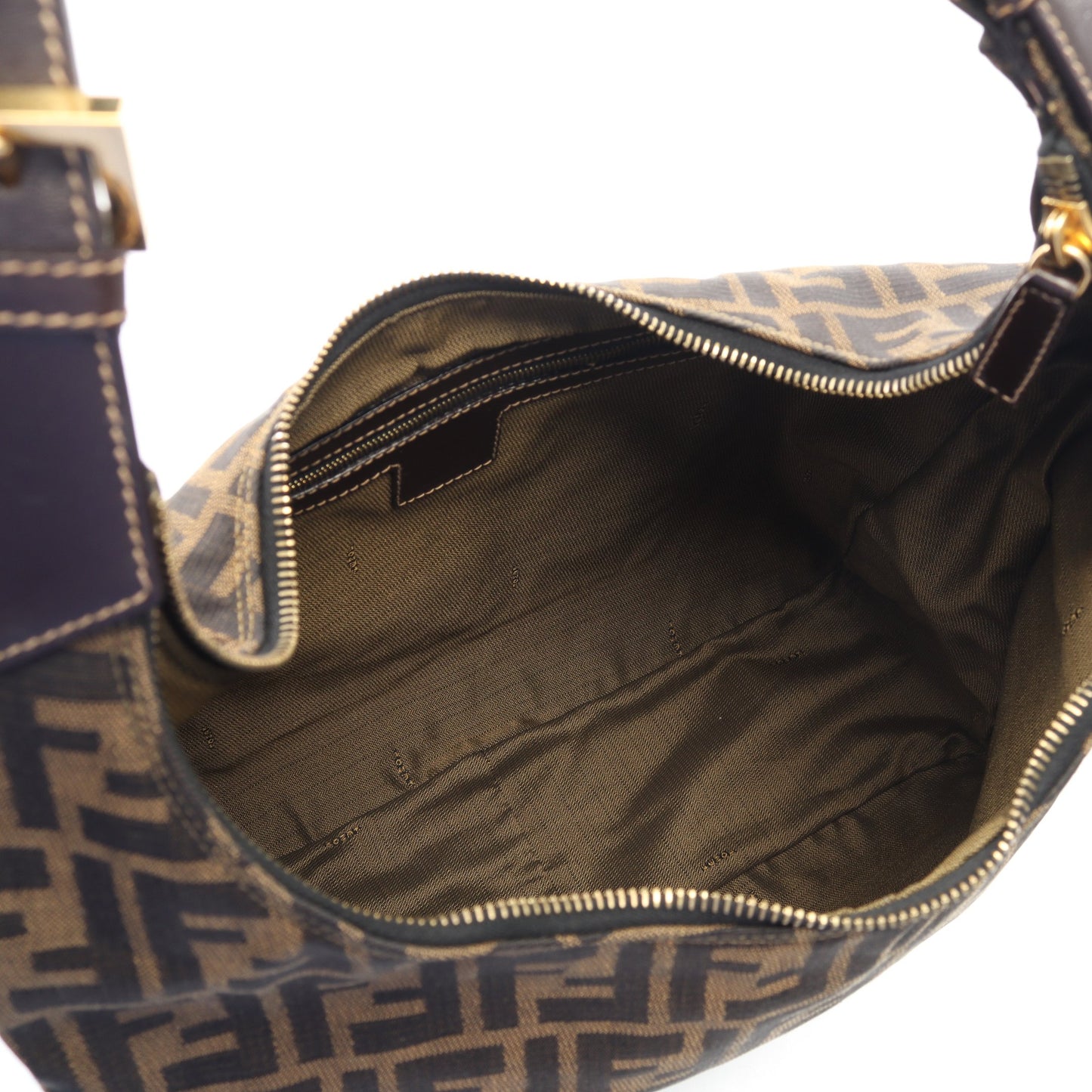 ズッカ ワンショルダーバッグ キャンバス レザー ブラウン ダークブラウン フェンディ バッグ FENDI