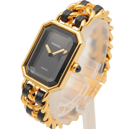 プルミエール S レディース 腕時計 クオーツ GP レザー ブラック シャネル