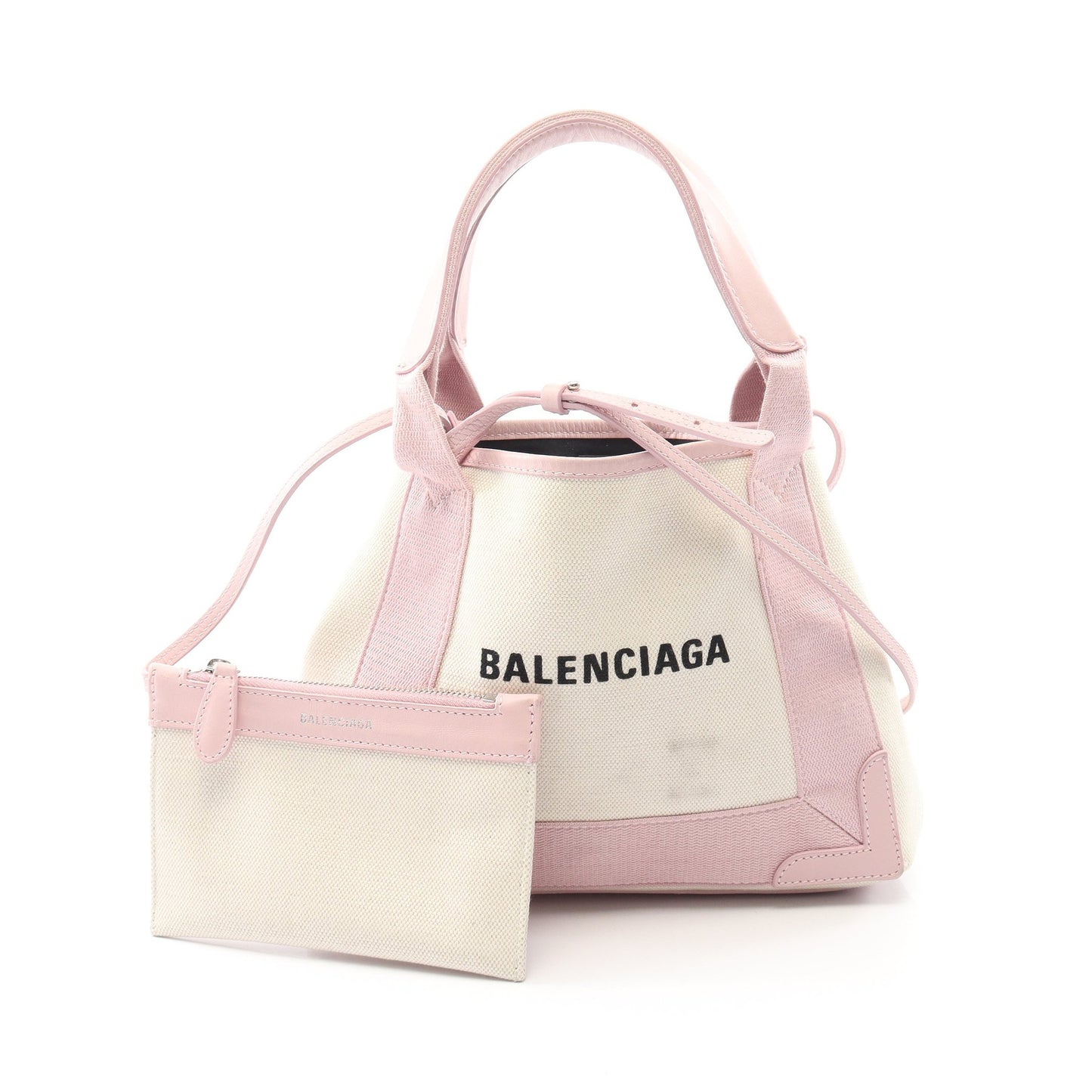 ネイビーカバ XS 2WAY ハンドバッグ キャンバス レザー アイボリー ピンク バレンシアガ バッグ BALENCIAGA