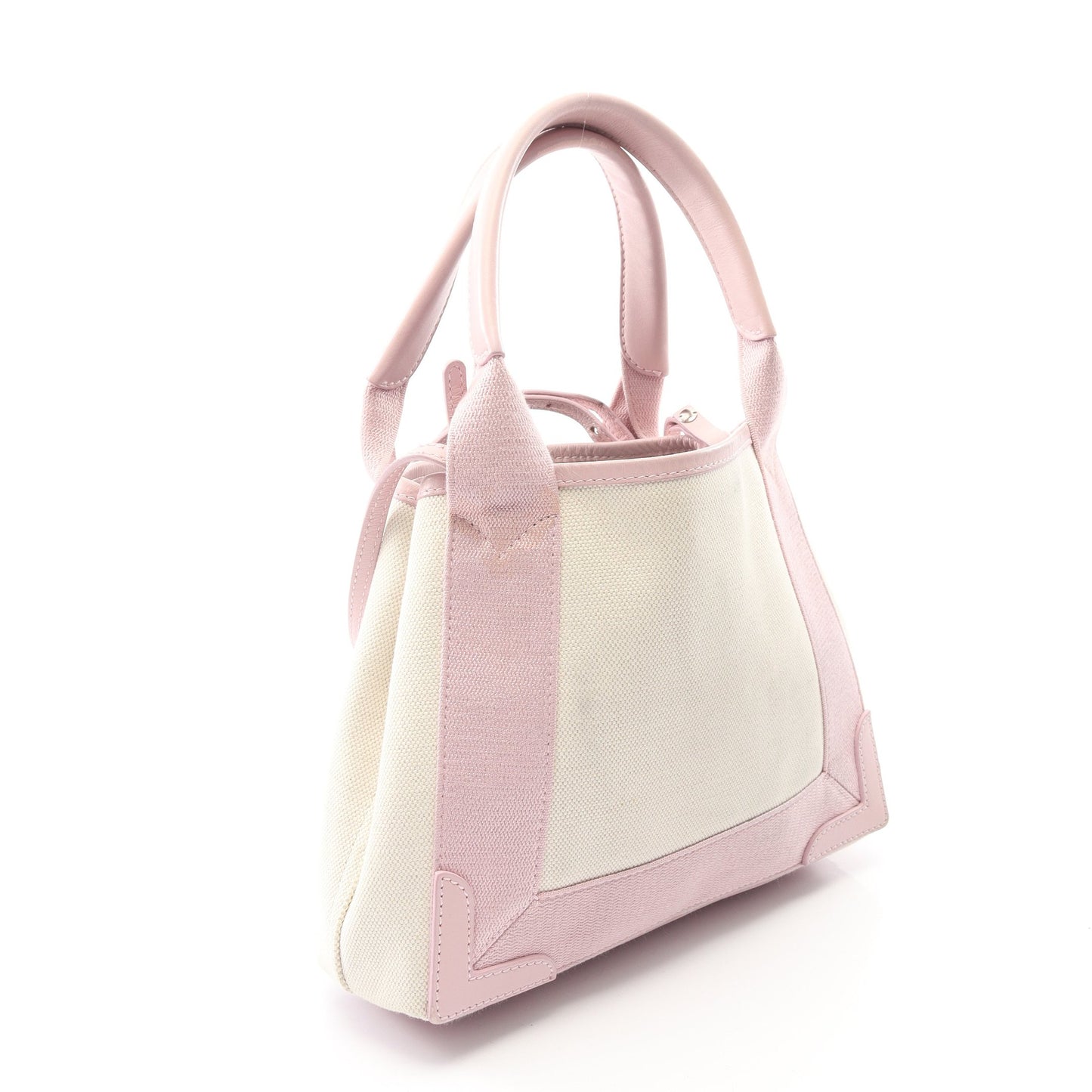 ネイビーカバ XS 2WAY ハンドバッグ キャンバス レザー アイボリー ピンク バレンシアガ バッグ BALENCIAGA