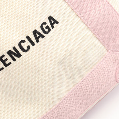 ネイビーカバ XS 2WAY ハンドバッグ キャンバス レザー アイボリー ピンク バレンシアガ バッグ BALENCIAGA