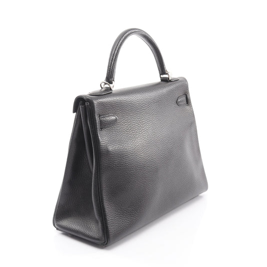 ケリー32 ハンドバッグ アルデンヌ ブラック シルバー金具 2WAY 外縫い □D刻印 エルメス