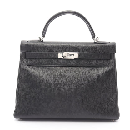 ケリー32 ハンドバッグ アルデンヌ ブラック シルバー金具 2WAY 外縫い □D刻印 エルメス バッグ HERMES