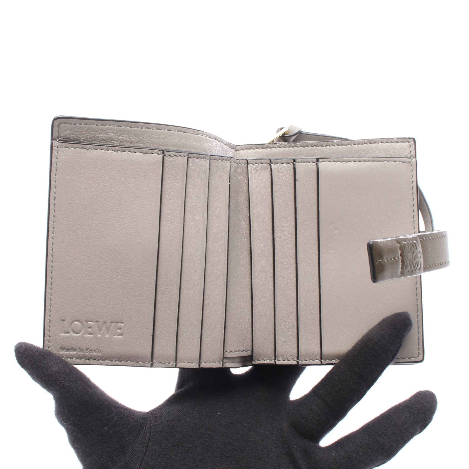 コンパクト ジップ ウォレット 二つ折り財布 レザー グレーグリーン カーキグリーン グレー ロエベ 財布・小物 LOEWE