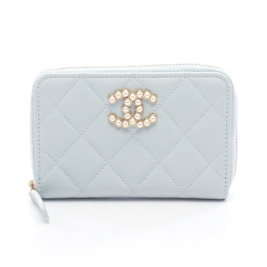 マトラッセ コインケース レザー ライトブルー ゴールド金具 シャネル