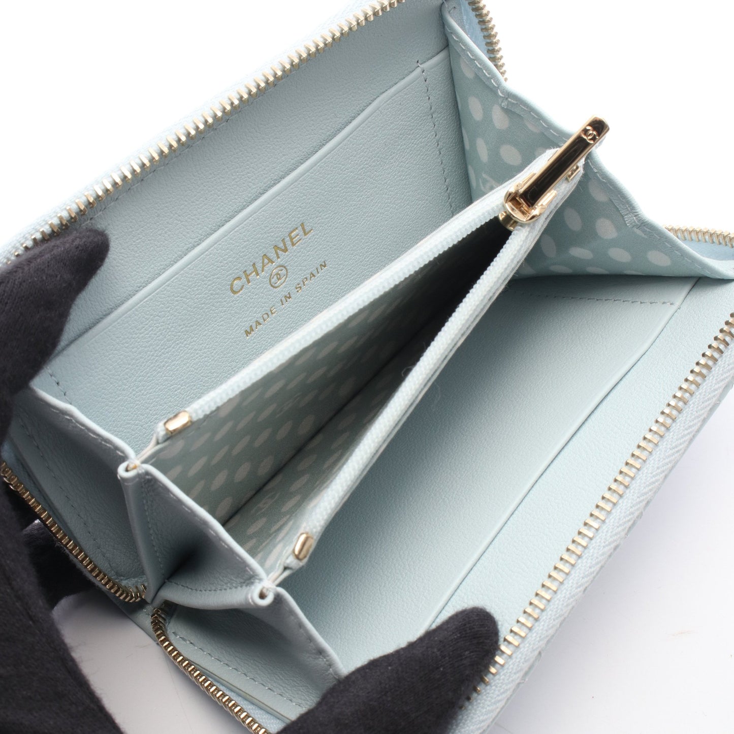 マトラッセ コインケース レザー ライトブルー ゴールド金具 シャネル