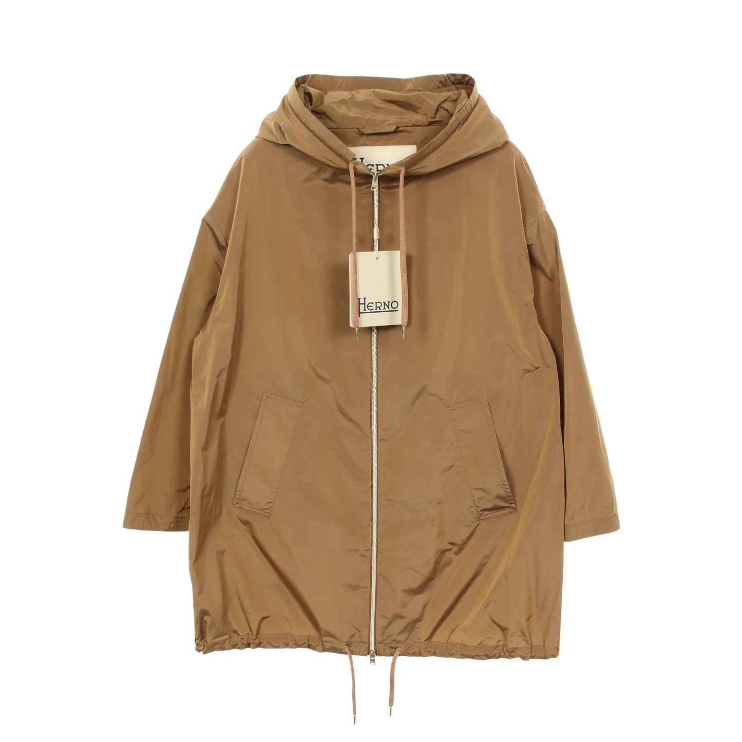 NEW TECHNO タフタ フーデッド スプリングコート フード付き ブルゾン ライトブラウン ヘルノ