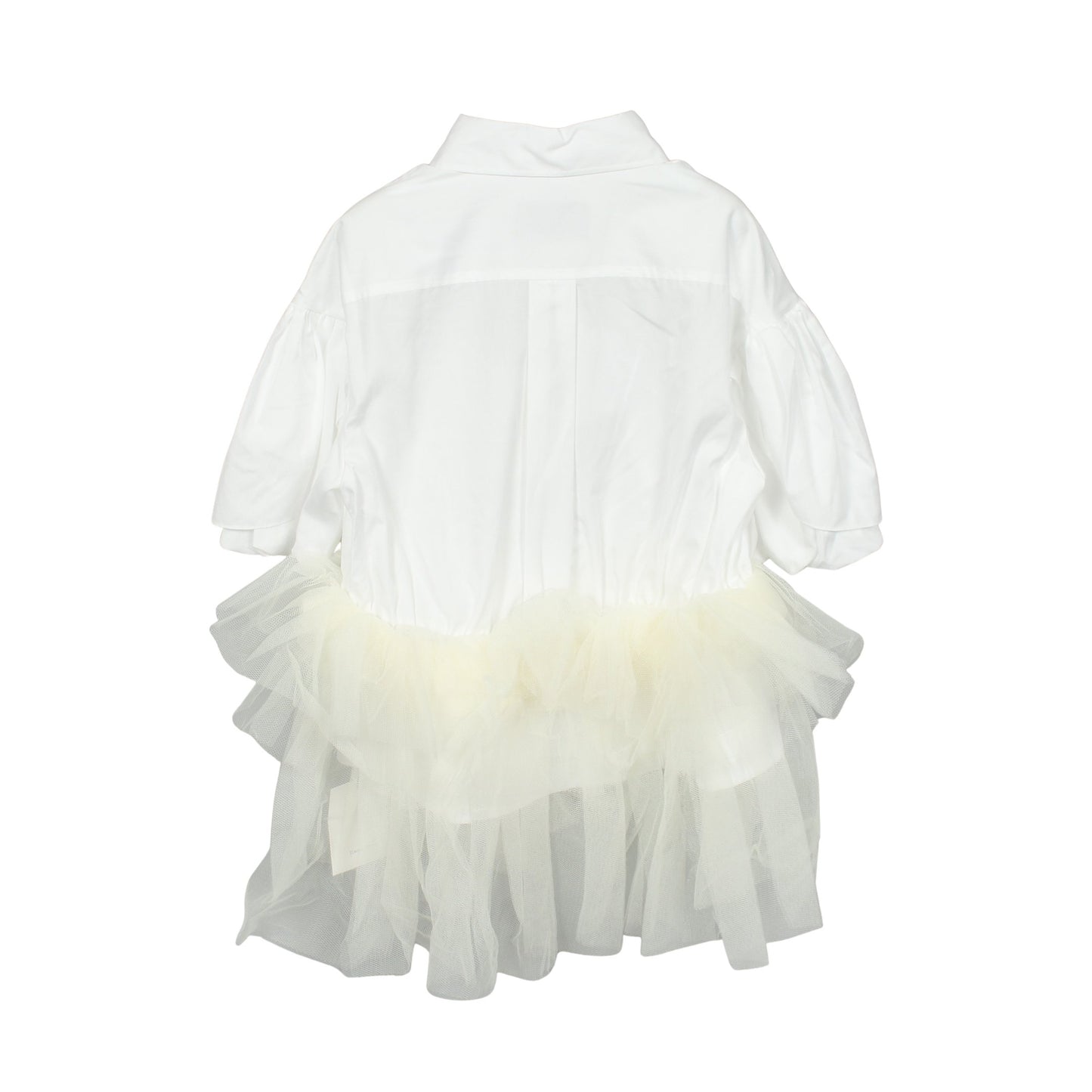 CROPPED PETAL SLEEVE BALLET TUTU HEM SHIRT チュール切替 ブラウス コットン ナイロン ホワイト シモーネロシャ