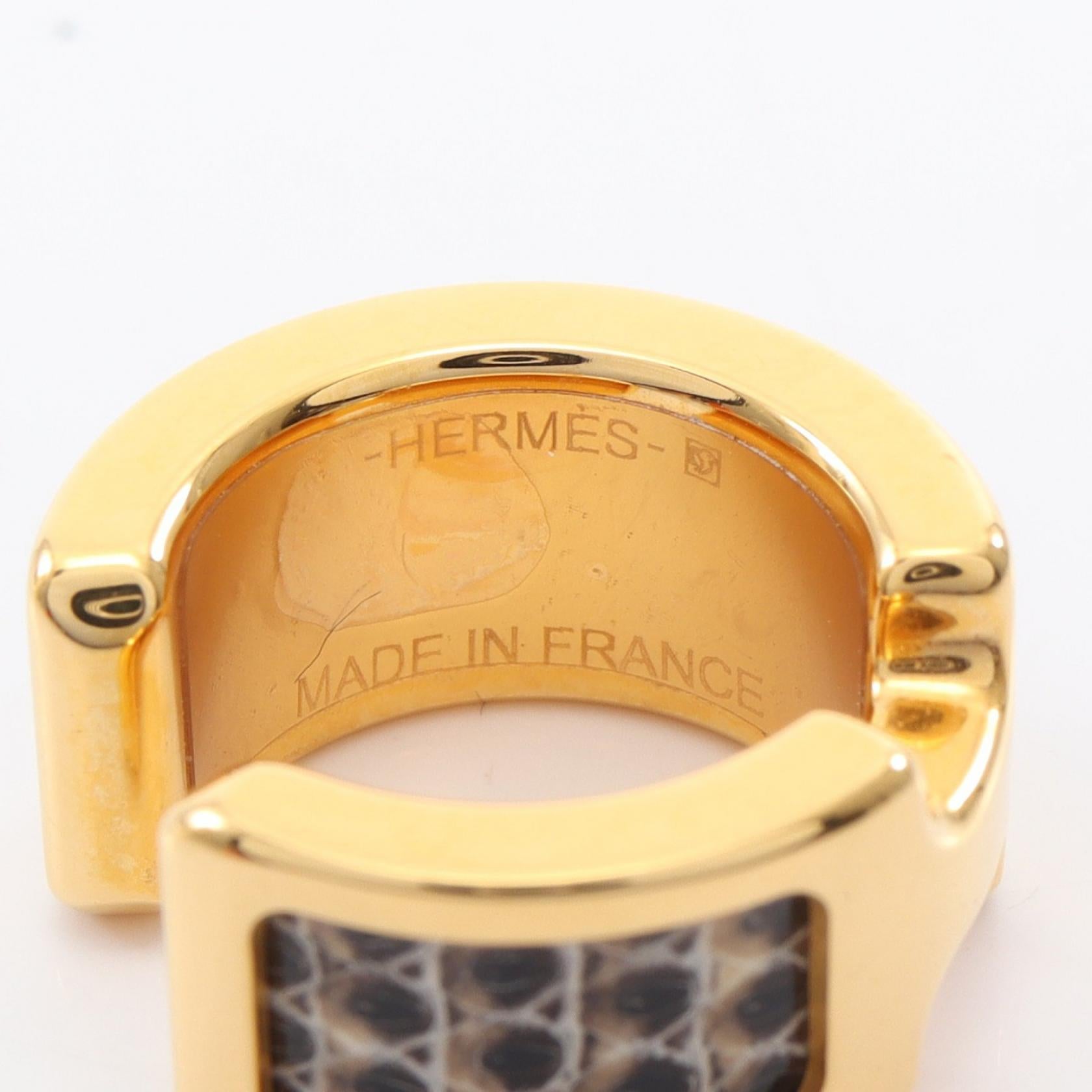 オランプPM イヤーカフ GP レザー ゴールド ブラック エルメス アクセサリー HERMES