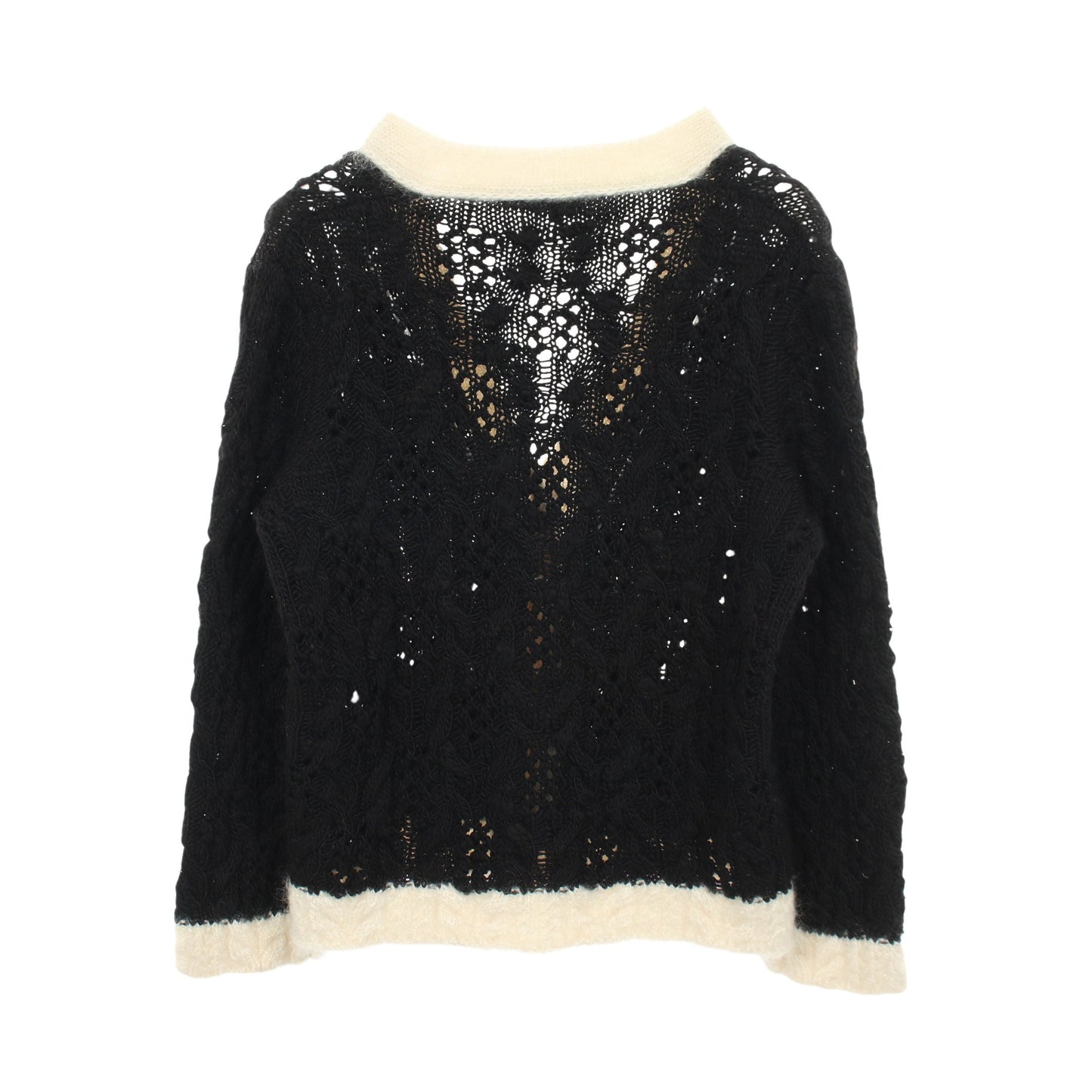 ココマークボタン ケーブルニット カーディガン ウール モヘヤ シルク ブラック ホワイト シャネル トップス CHANEL