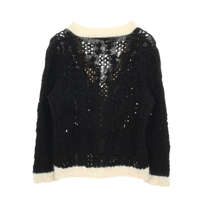 ココマークボタン ケーブルニット カーディガン ウール モヘヤ シルク ブラック ホワイト シャネル トップス CHANEL