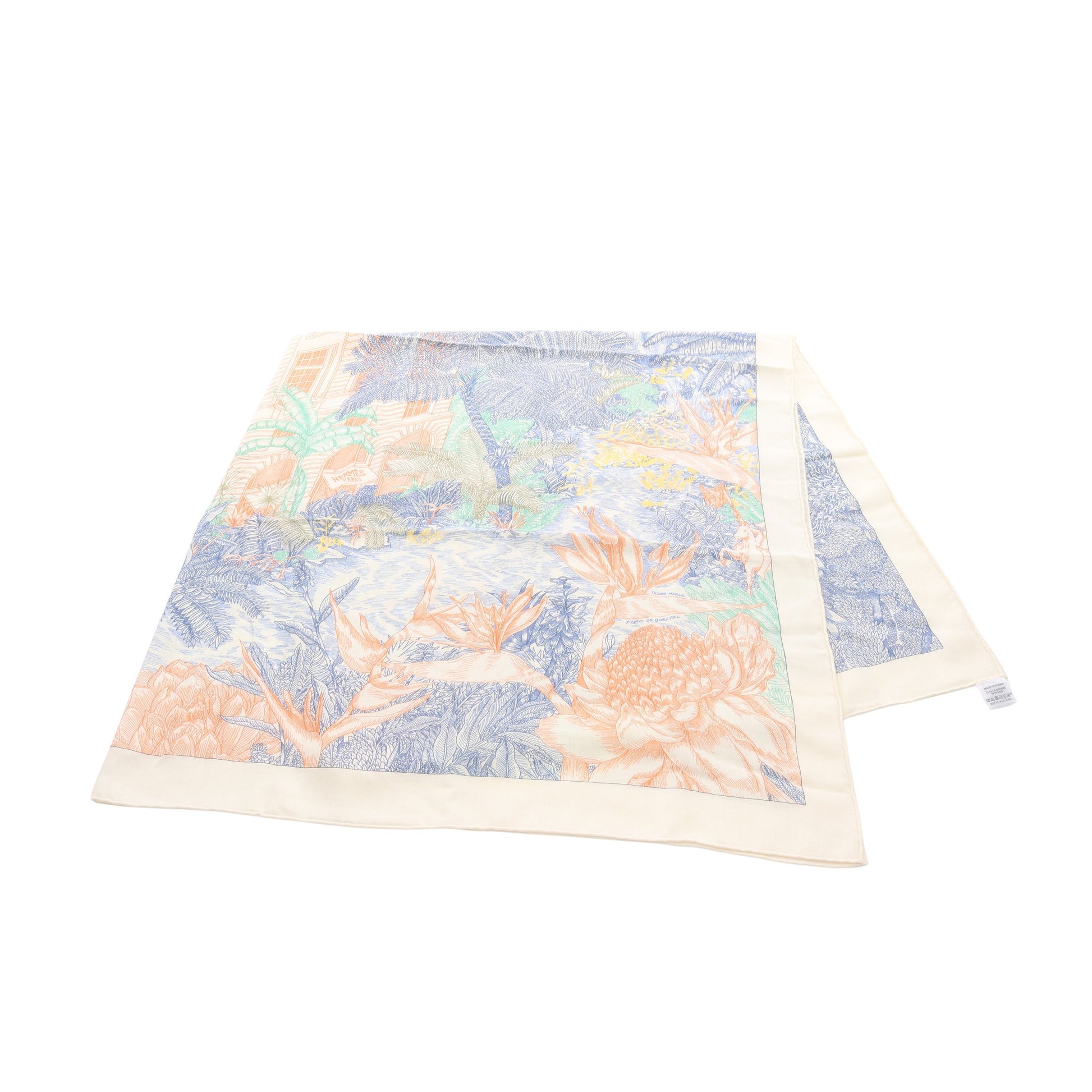 カレジェアン カレ140 FAUBOURG TROPICAL スカーフ ショール カシミヤ シルク アイボリー マルチカラー エルメス 財布・小物 HERMES