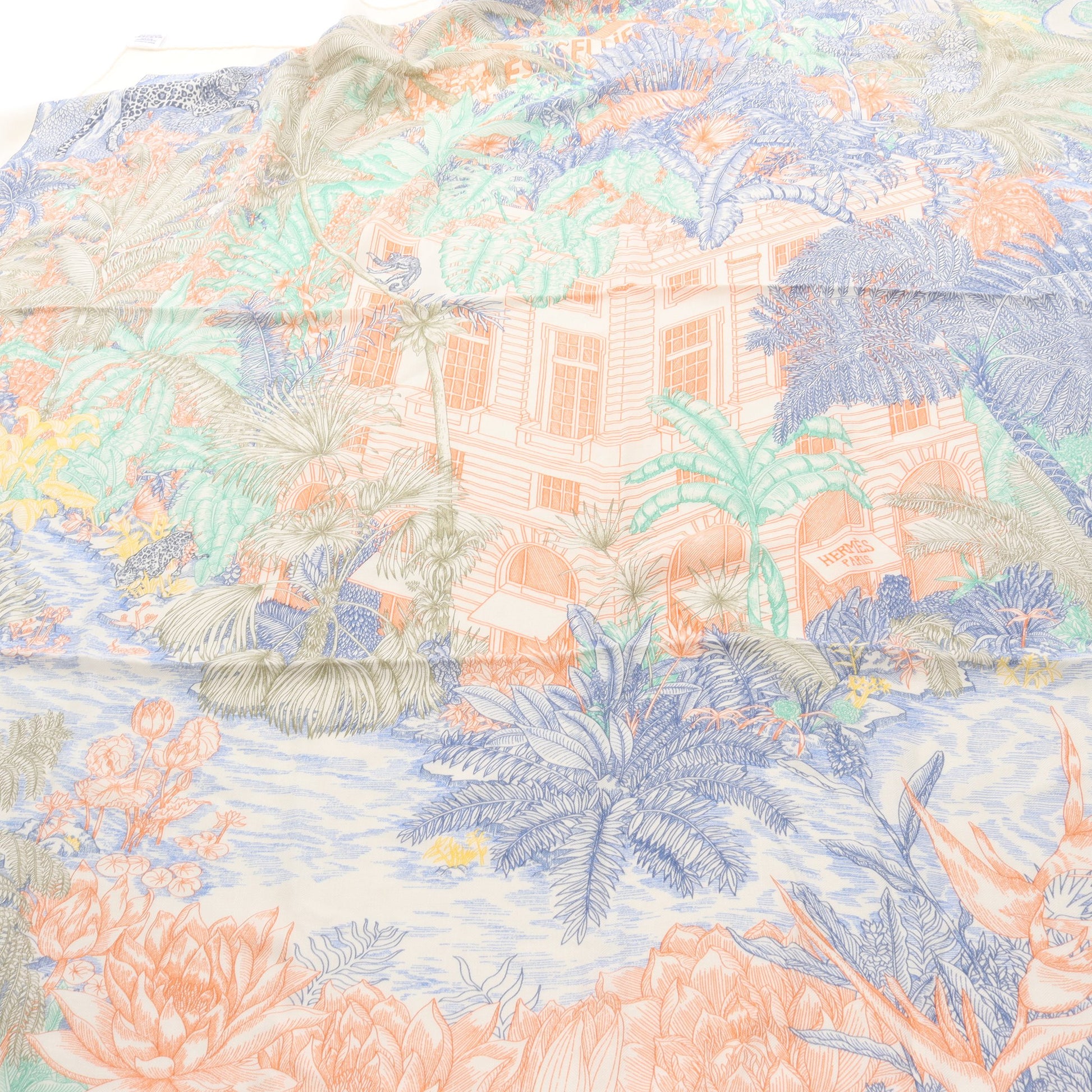 カレジェアン カレ140 FAUBOURG TROPICAL スカーフ ショール カシミヤ シルク アイボリー マルチカラー エルメス 財布・小物 HERMES