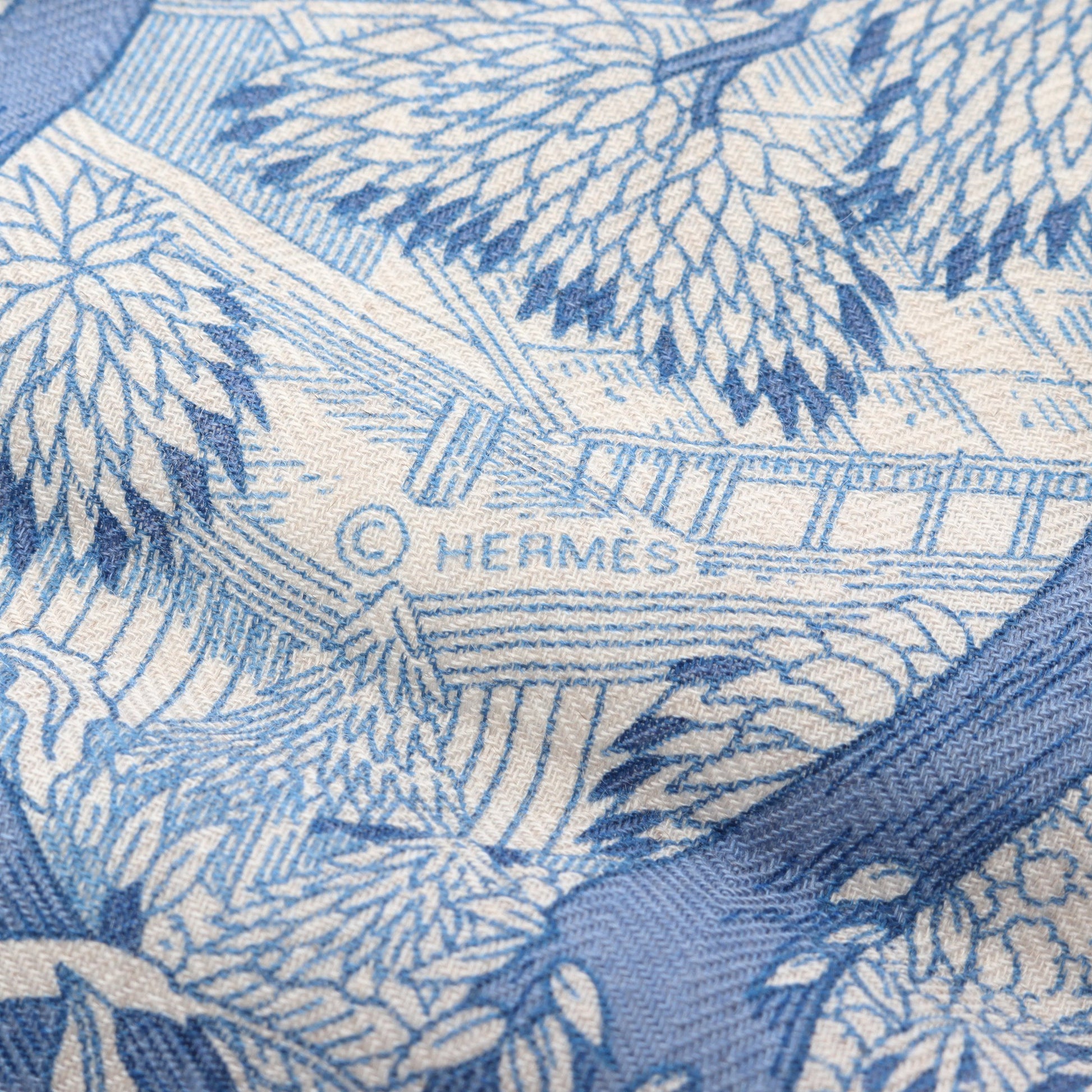 カレジェアン カレ140 Retour a la Nature スカーフ ショール カシミヤ シルク ベージュ ブルー マルチカラー エルメス 財布・小物 HERMES