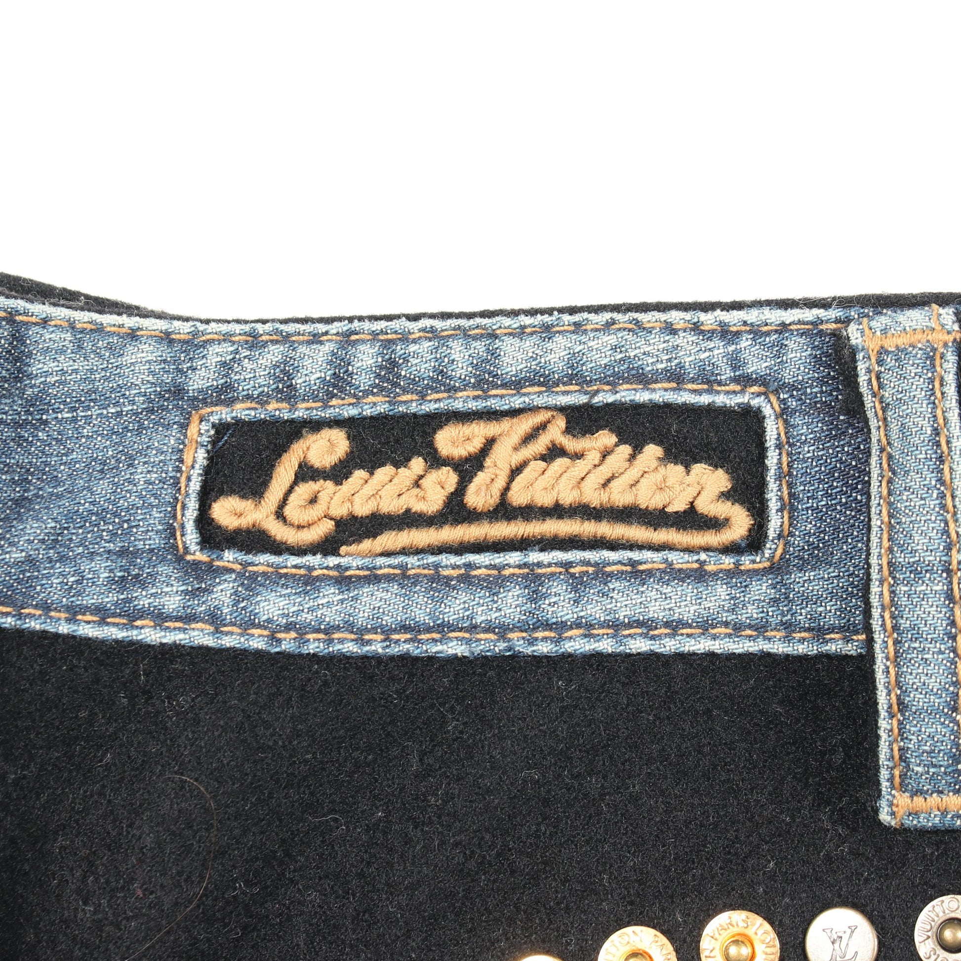 スタッズ ボタンフライ フレア デニムスカート コットン ウール インディゴブルー ブラック ルイヴィトン ボトムス LOUIS VUITTON