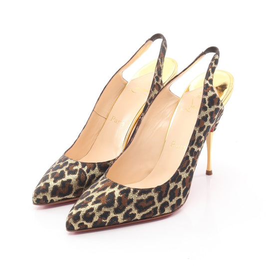 レオパード スリングバック パンプス キャンバス ゴールド ブラウン ブラック クリスチャンルブタン