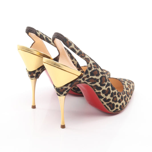 レオパード スリングバック パンプス キャンバス ゴールド ブラウン ブラック クリスチャンルブタン