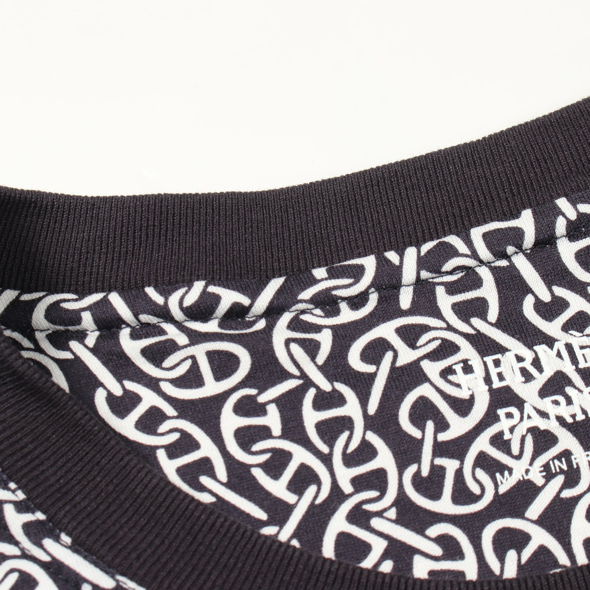 Naoussa Chaine ナウサ シェーヌプリント クルーネック 長袖Tシャツ カットソー コットン ダークネイビー ホワイト エルメス トップス HERMES