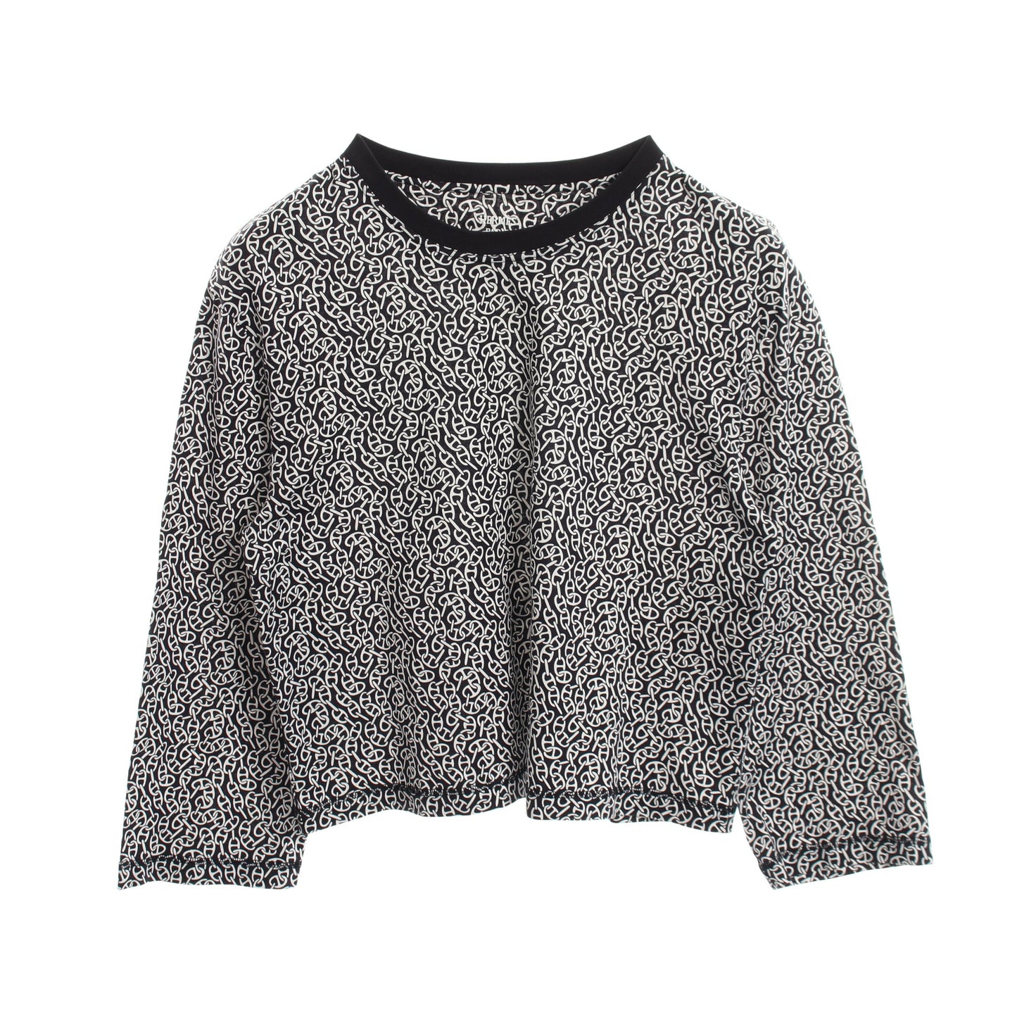 Naoussa Chaine ナウサ シェーヌプリント クルーネック 長袖Tシャツ カットソー コットン ダークネイビー ホワイト エルメス トップス HERMES