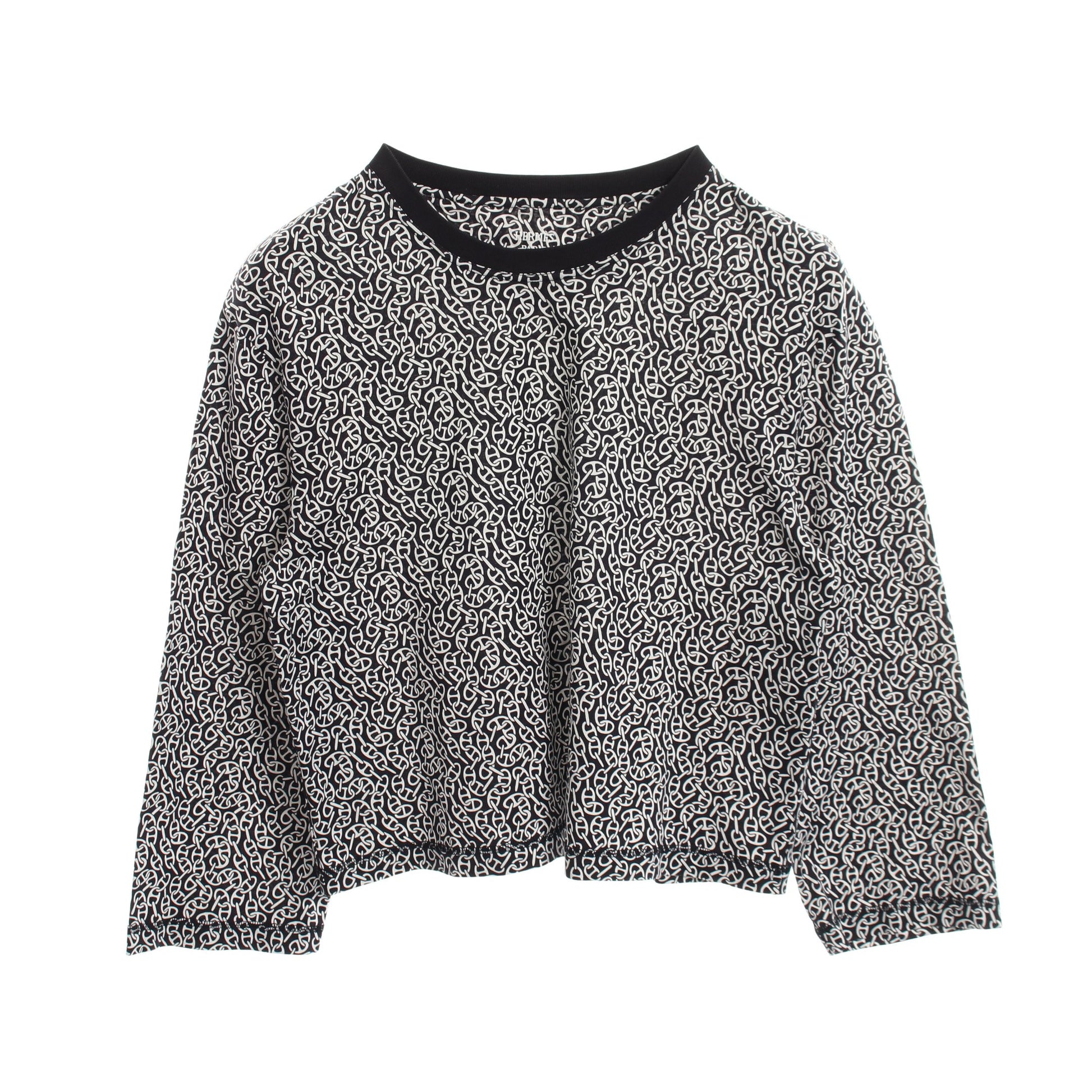 Naoussa Chaine ナウサ シェーヌプリント クルーネック 長袖Tシャツ カットソー コットン ダークネイビー ホワイト エルメス トップス HERMES