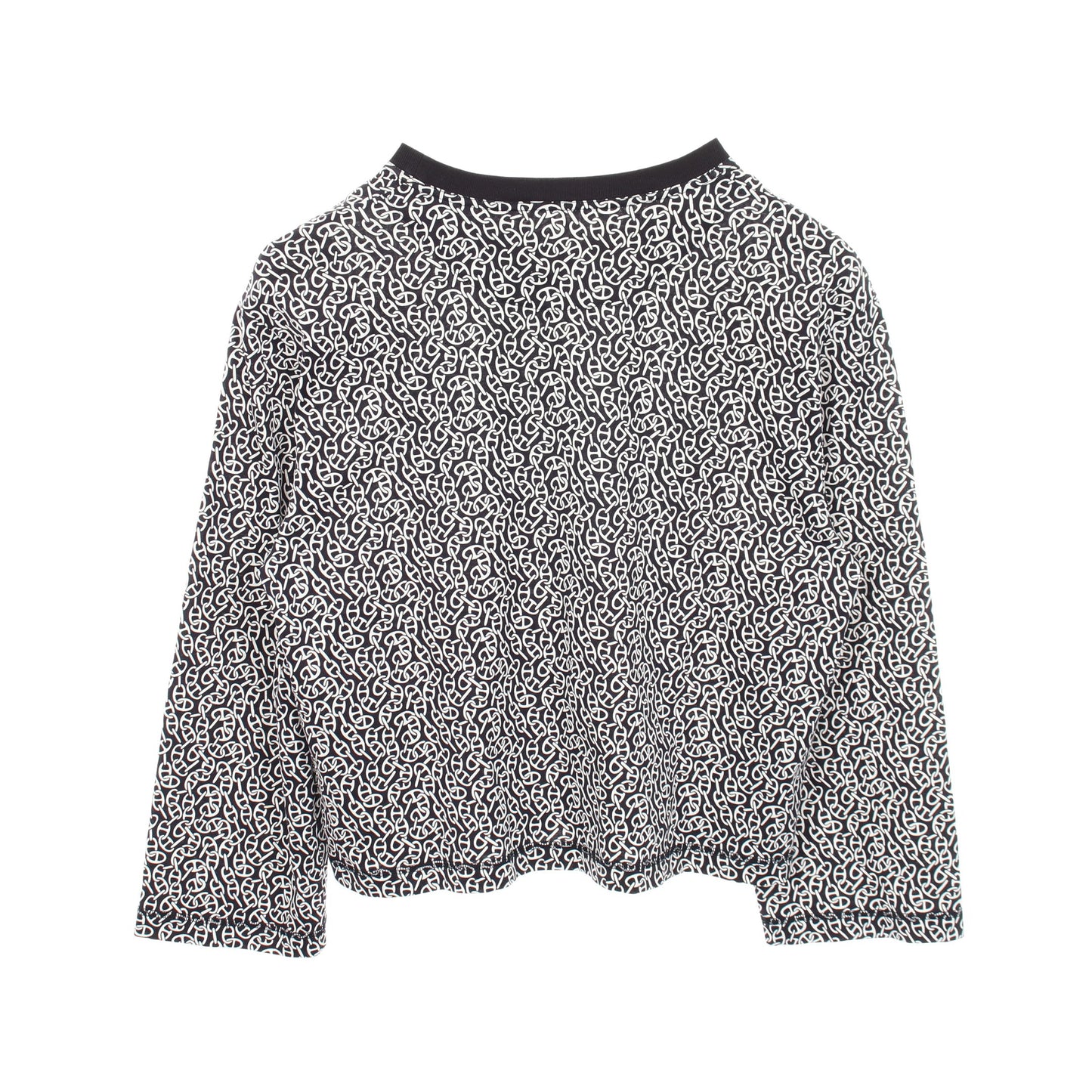 Naoussa Chaine ナウサ シェーヌプリント クルーネック 長袖Tシャツ カットソー コットン ダークネイビー ホワイト エルメス トップス HERMES