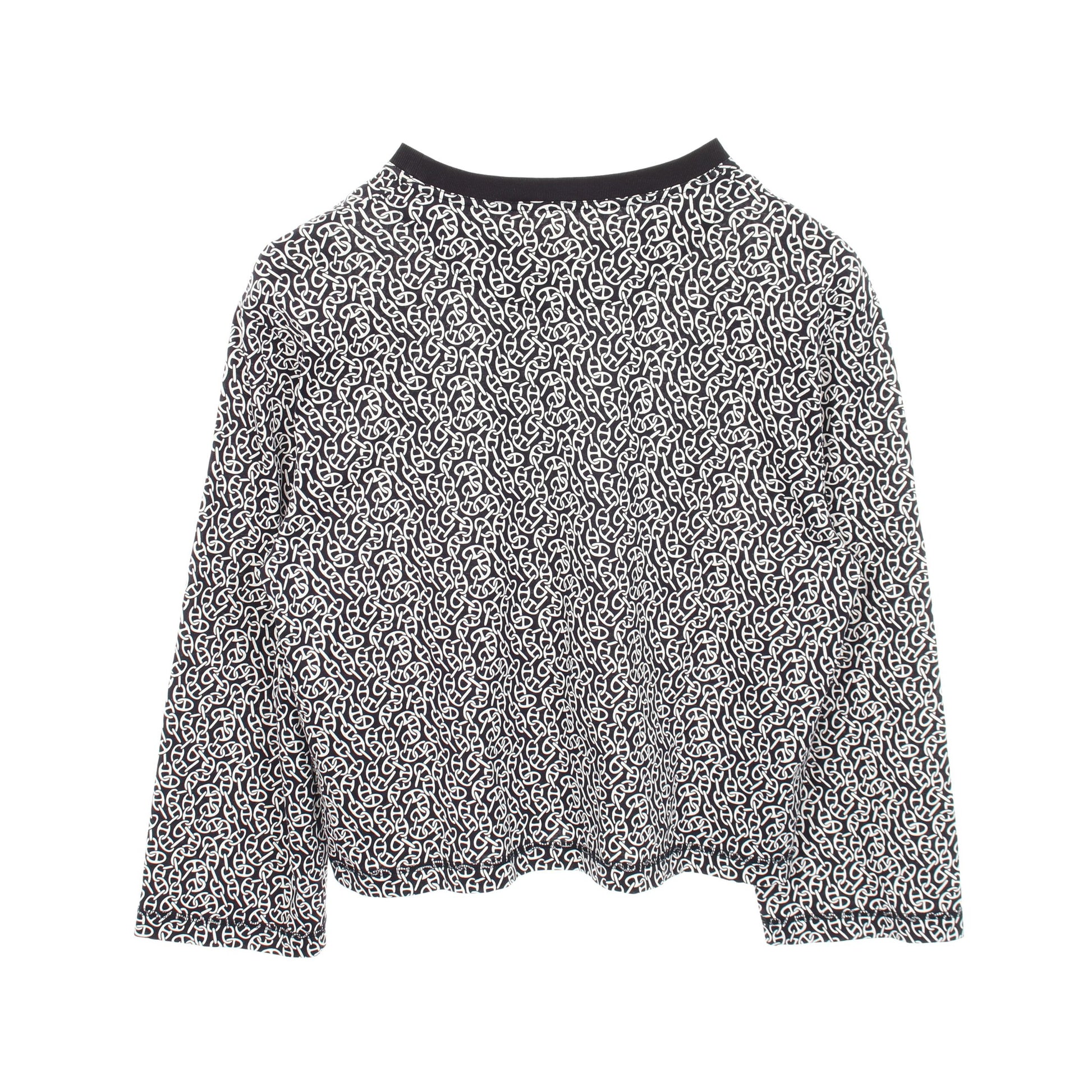 Naoussa Chaine ナウサ シェーヌプリント クルーネック 長袖Tシャツ カットソー コットン ダークネイビー ホワイト エルメス トップス HERMES