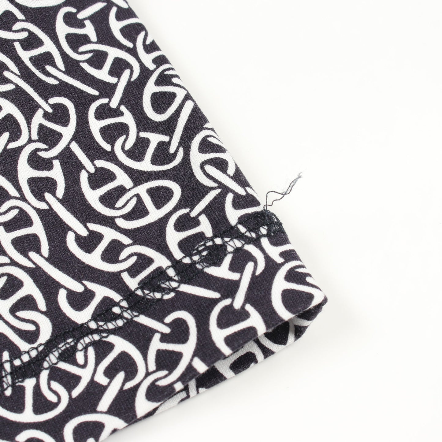 Naoussa Chaine ナウサ シェーヌプリント クルーネック 長袖Tシャツ カットソー コットン ダークネイビー ホワイト エルメス トップス HERMES